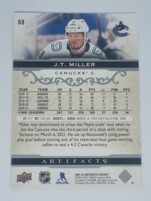 2021-22 Hockey Artifacts - #68 - J.T. Miller - Canucks