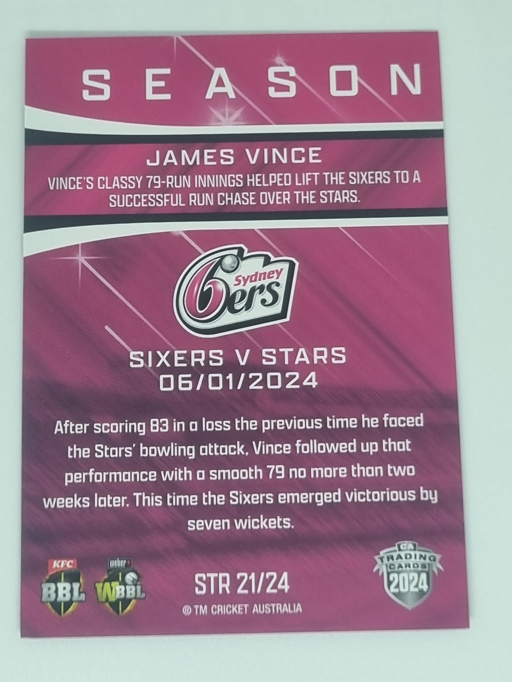 2024-25 LUXE Cricket - Season to Remember - #STR21 - James Vince - Sixers