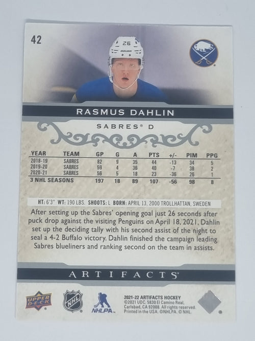 2021-22 Hockey Artifacts - #42 - Rasmus Dahlin - Sabres