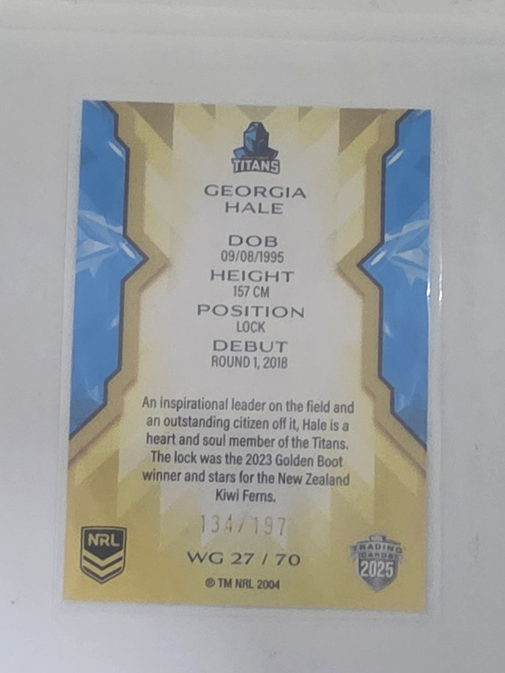 NRL 2025 Traders Titanium | NRLW Gold | #WG27 | Georgia Hale | #134/197 | Titans