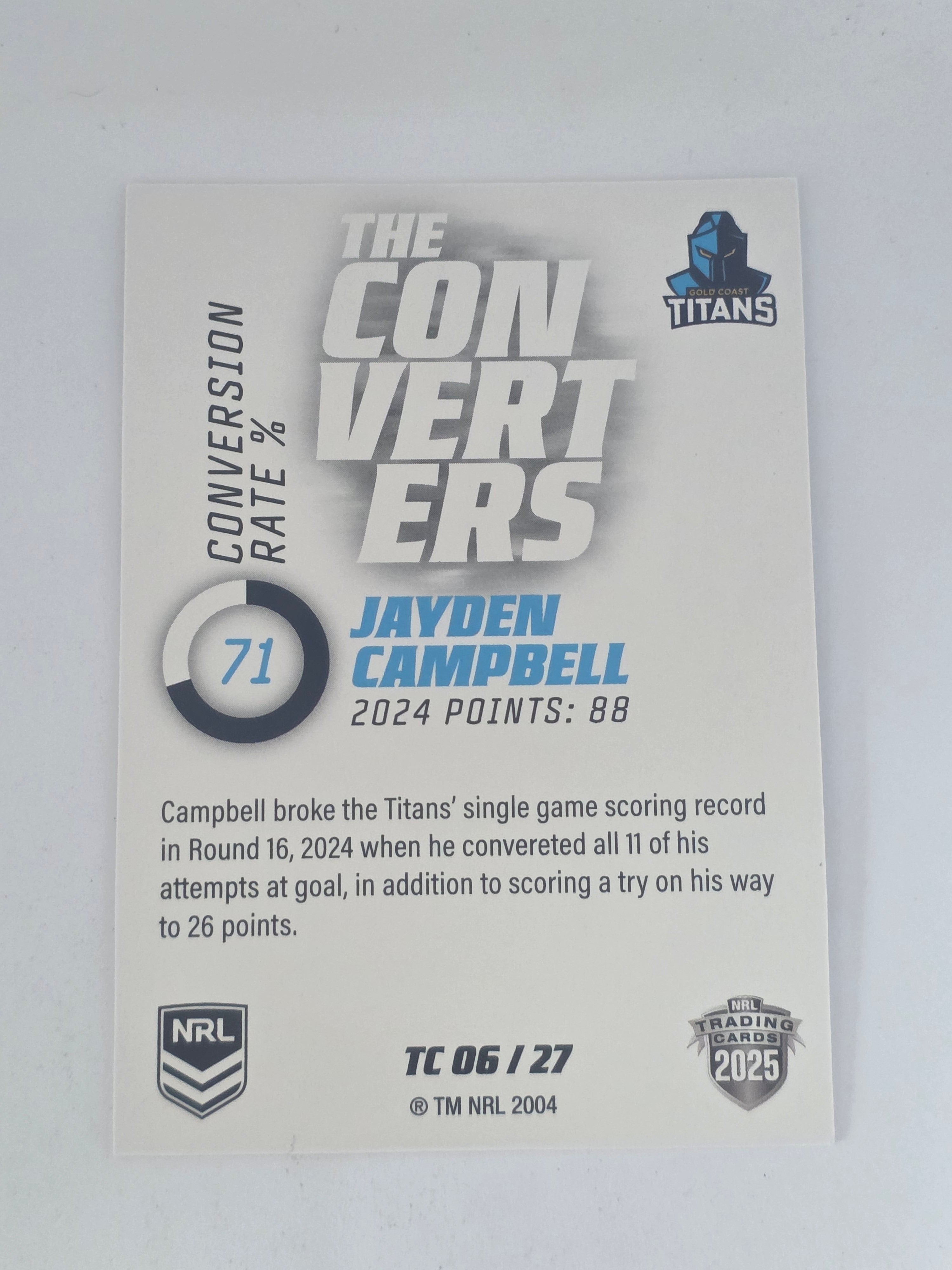 NRL 2025 Traders | Converters | #TC6 | Jayden Campbell | Titans