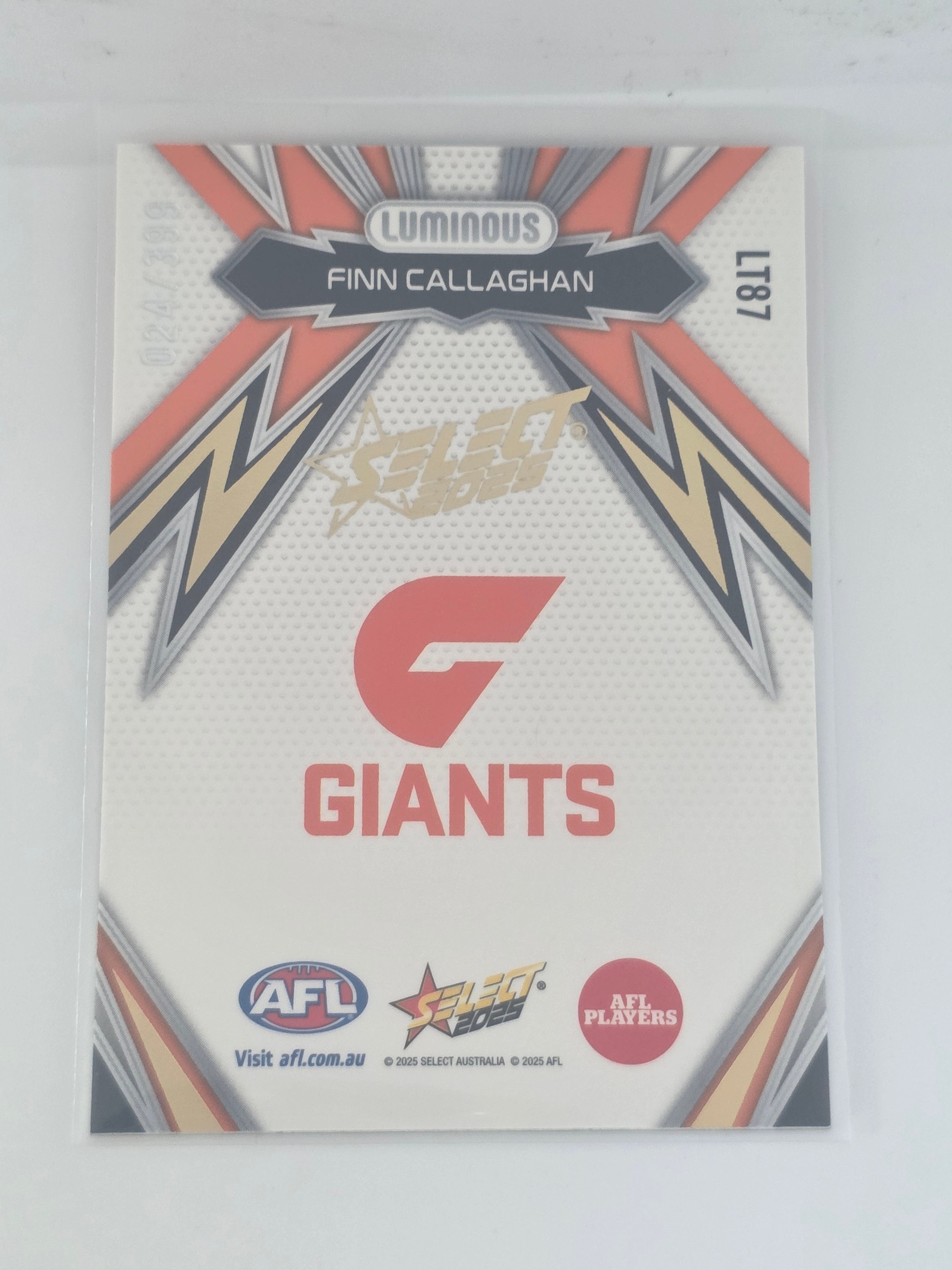AFL Footy Stars 2025 Luminous Thunderbolt Gold #LT87 F. Callaghan GWS #024/399