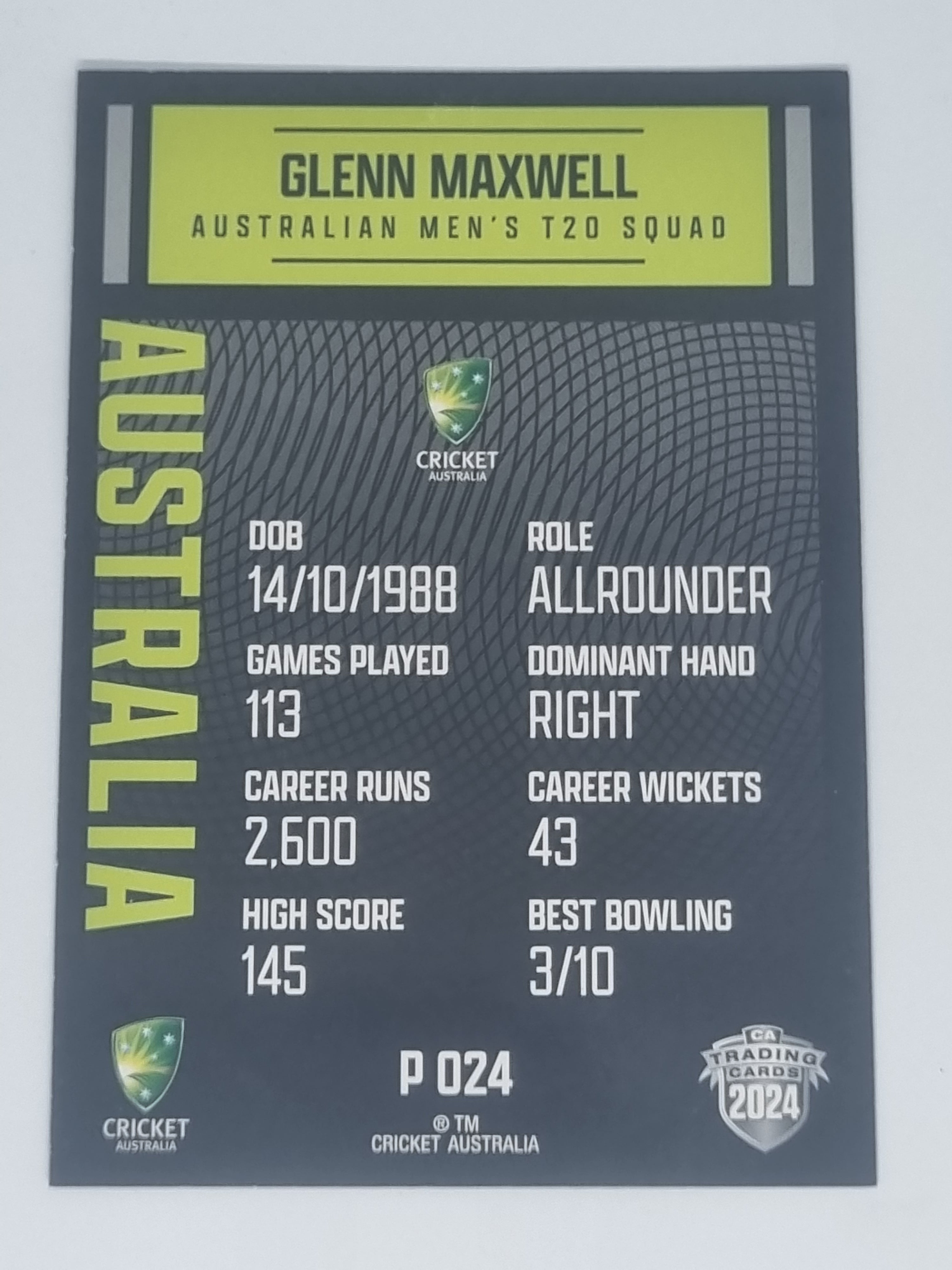2024-25 LUXE Cricket Traders - Parallel - #P024 - Glenn Maxwell - Aust T20