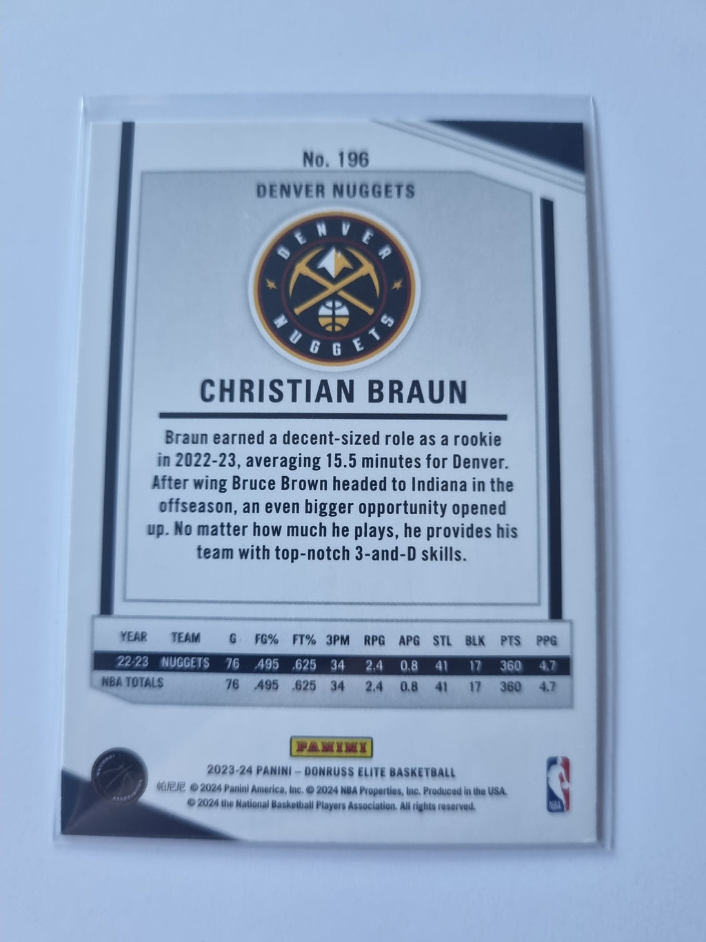 2023-24 Panini Donruss Elite - #196 - Christian Braun - Denver Nuggets