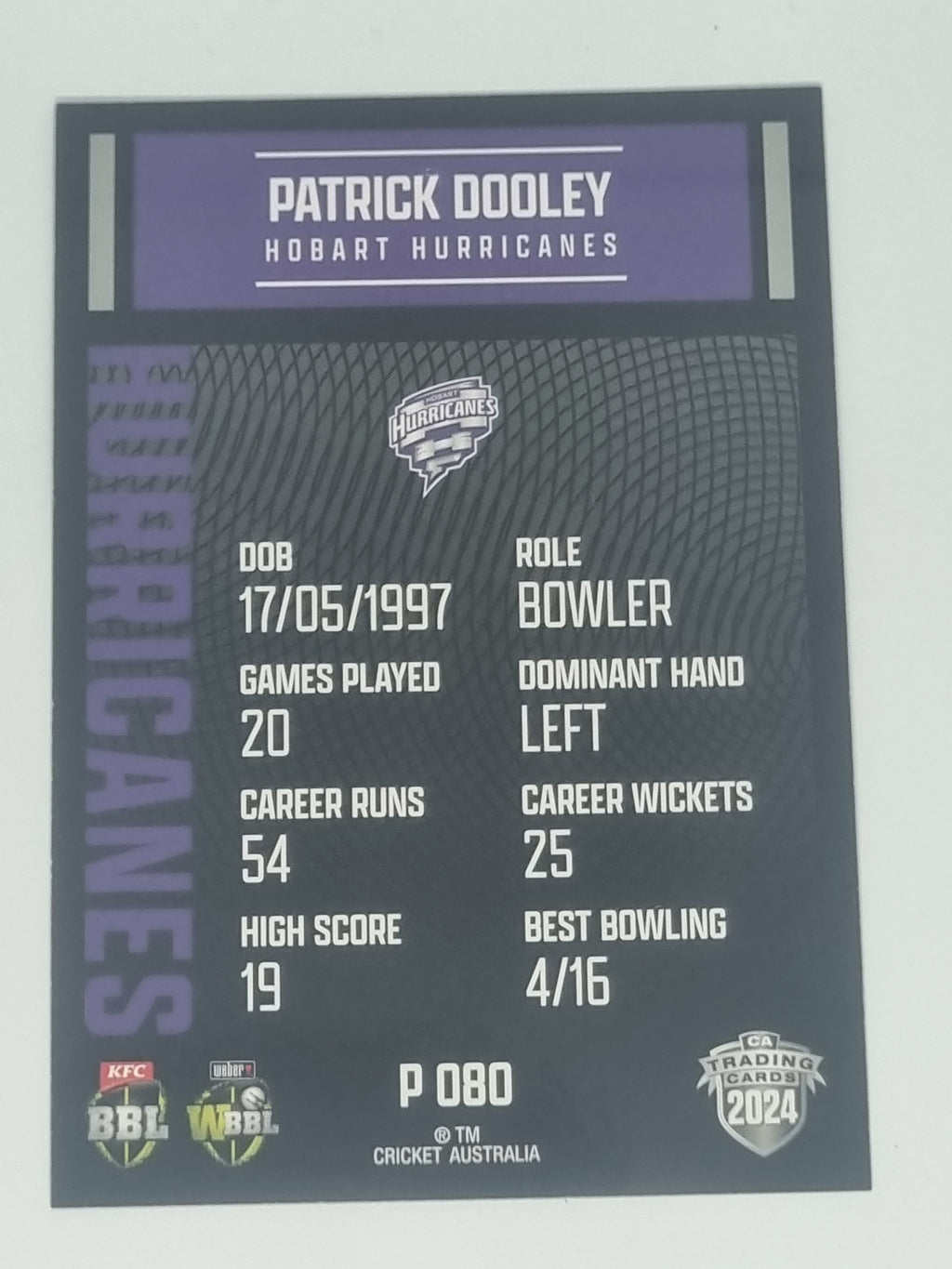 2024-25 LUXE Cricket Traders - Parallel - #P080 - Patrick Dooley - Hurricanes