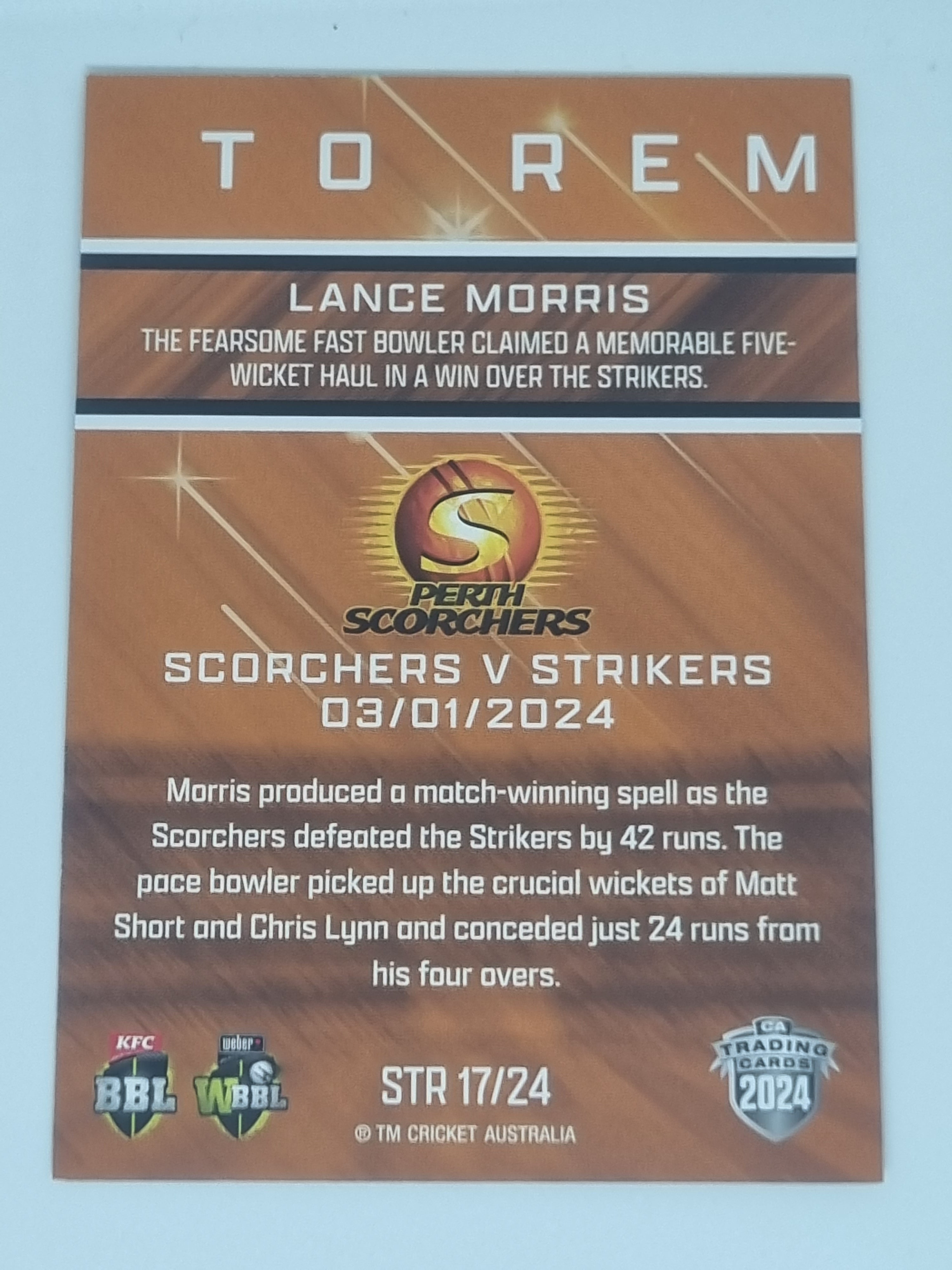 2024-25 LUXE Cricket - Season to Remember - #STR17 - Lance Morris - Scorchers