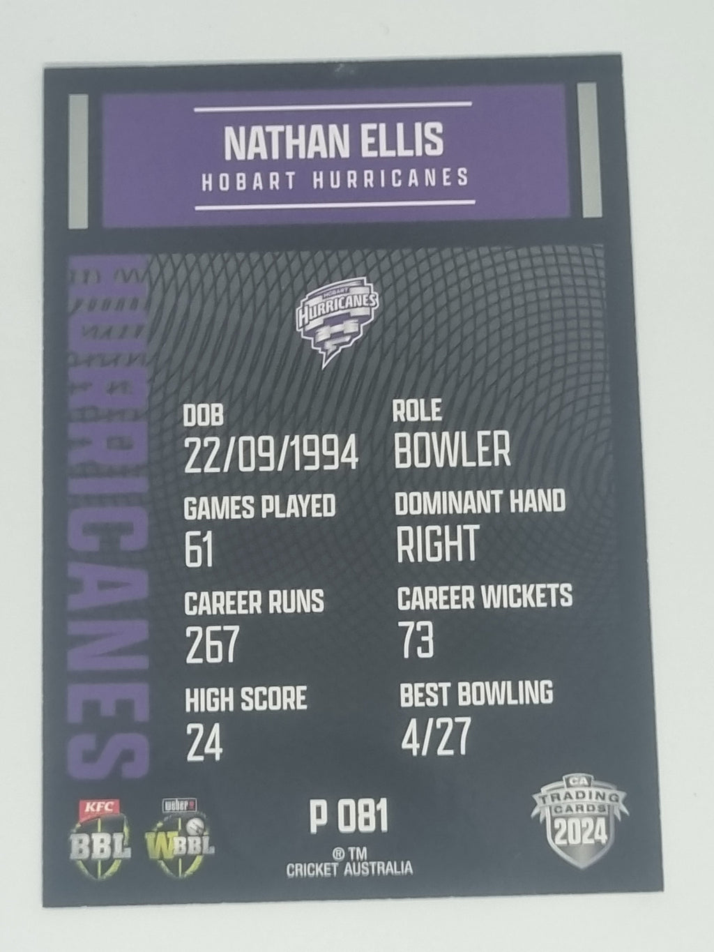 2024-25 LUXE Cricket Traders - Parallel - #P081 - Nathan Ellis - Hurricanes