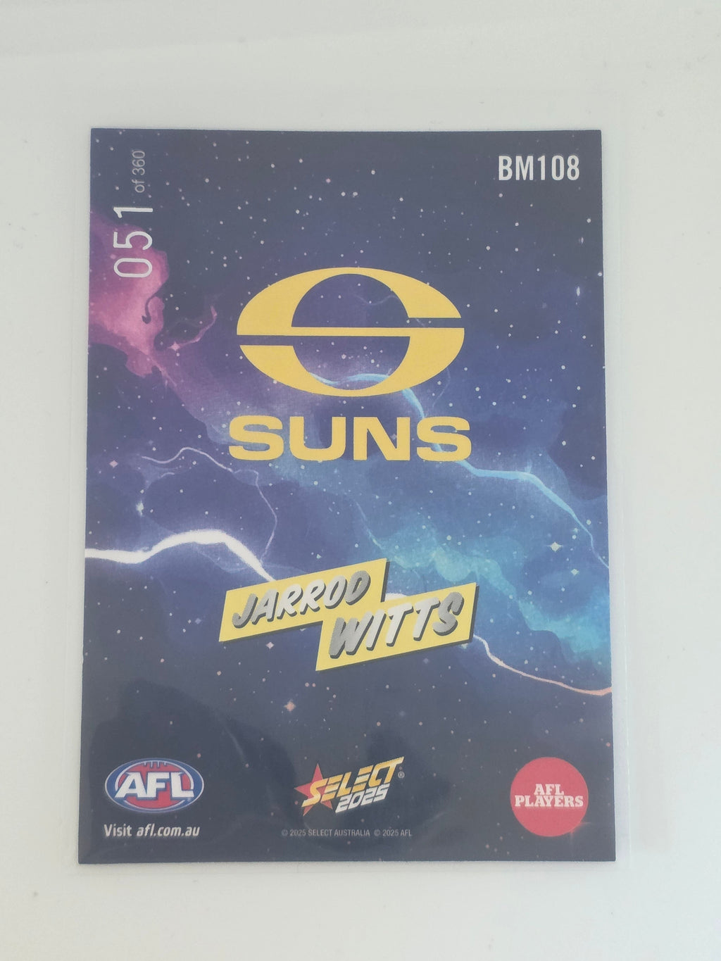 AFL Footy Stars 2025 | Booom | #BM108 | J. Witts | Gold Coast Suns | #051/360