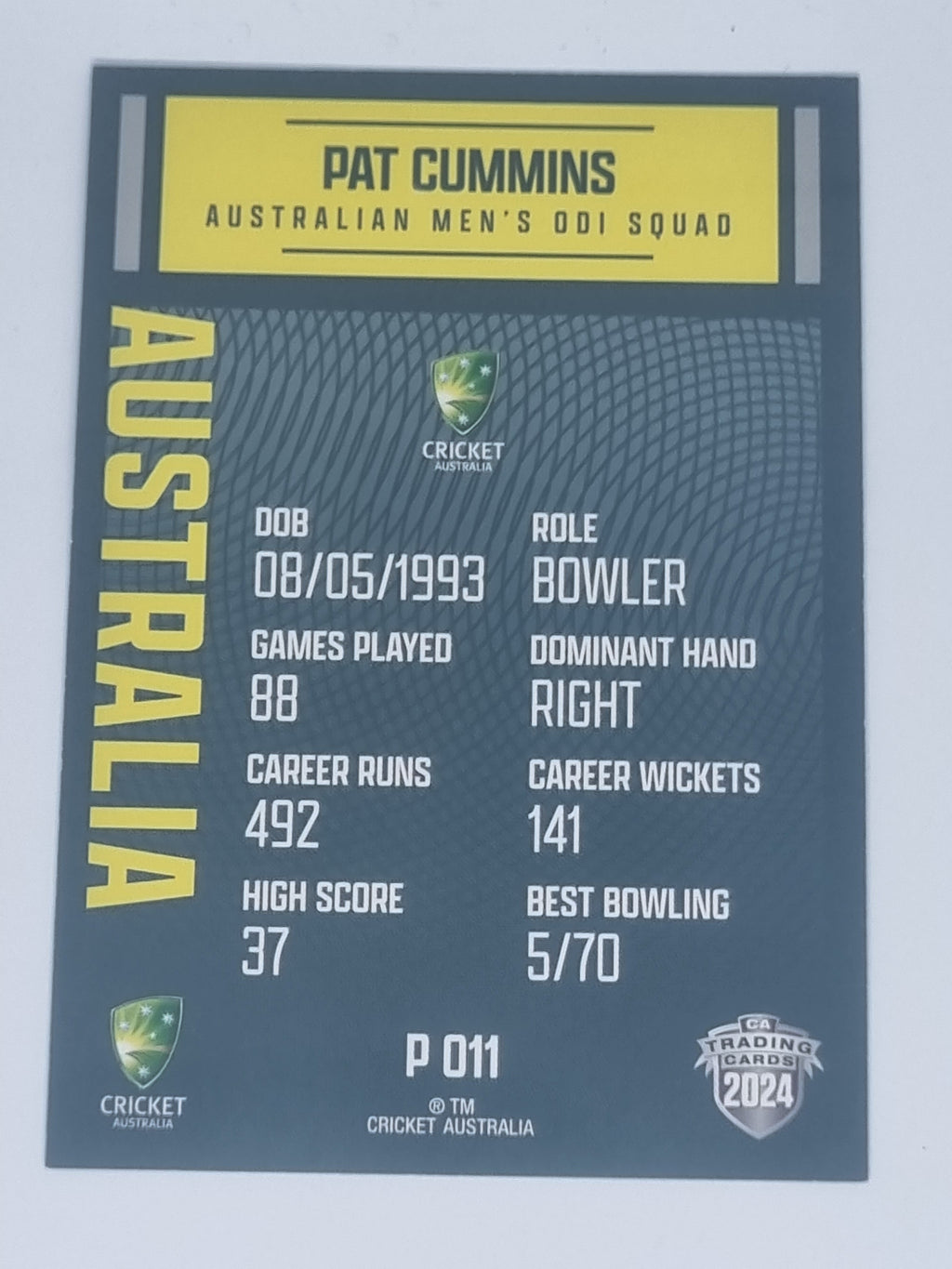 2024-25 LUXE Cricket Traders - Parallel - #P011 - Pat Cummins - Aust ODI