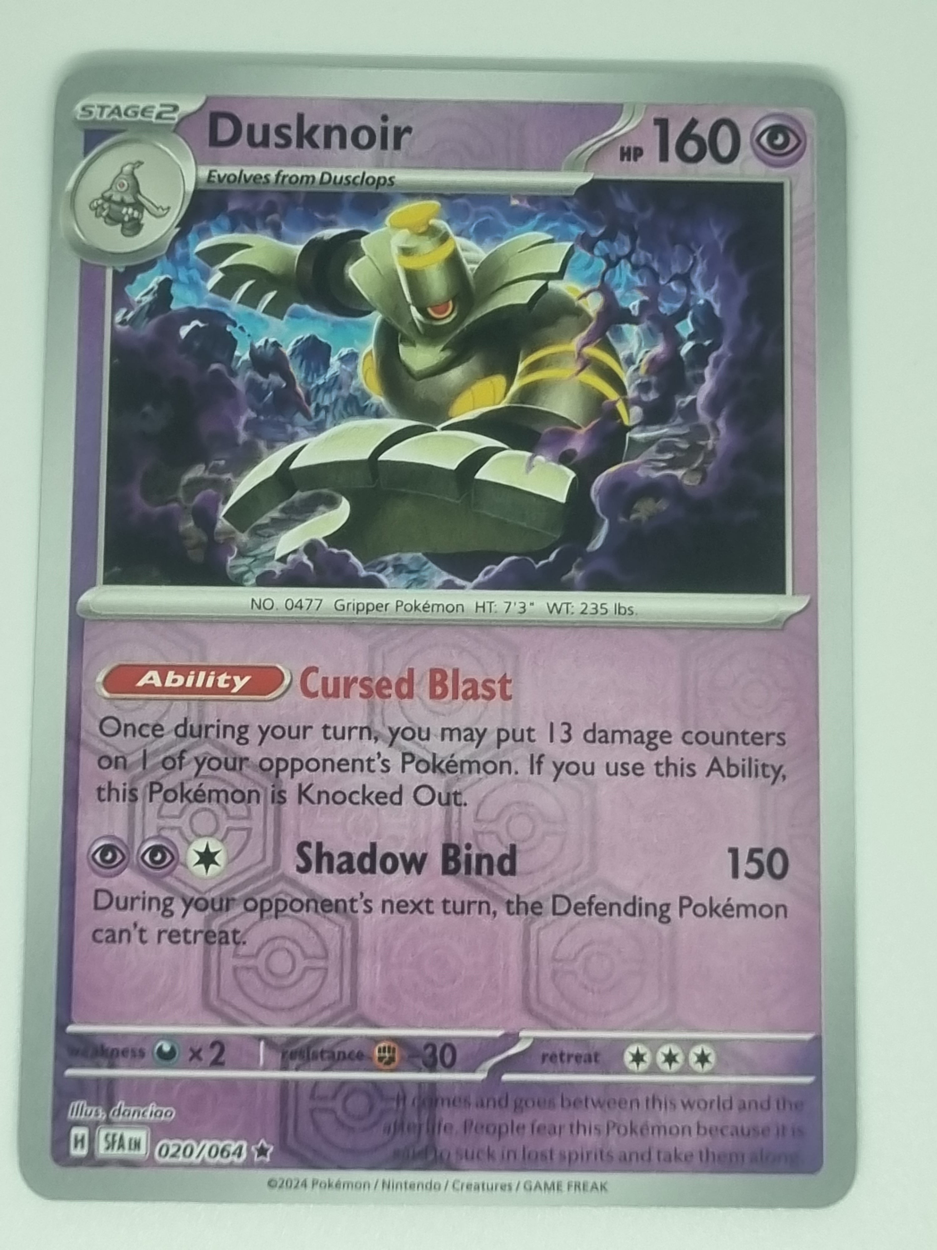 Pokemon TCG - Shrouded Fable - #020/064 - Dusknoir - Reverse Holo - Rare