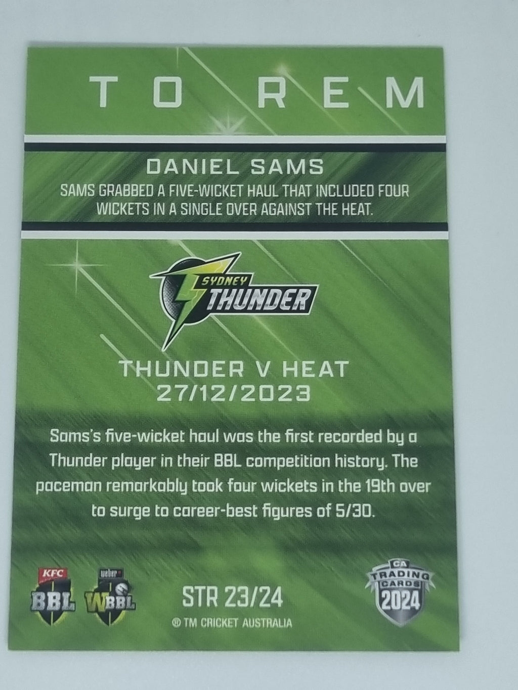 2024-25 LUXE Cricket - Season to Remember - #STR23 - Daniel Sams - Thunder
