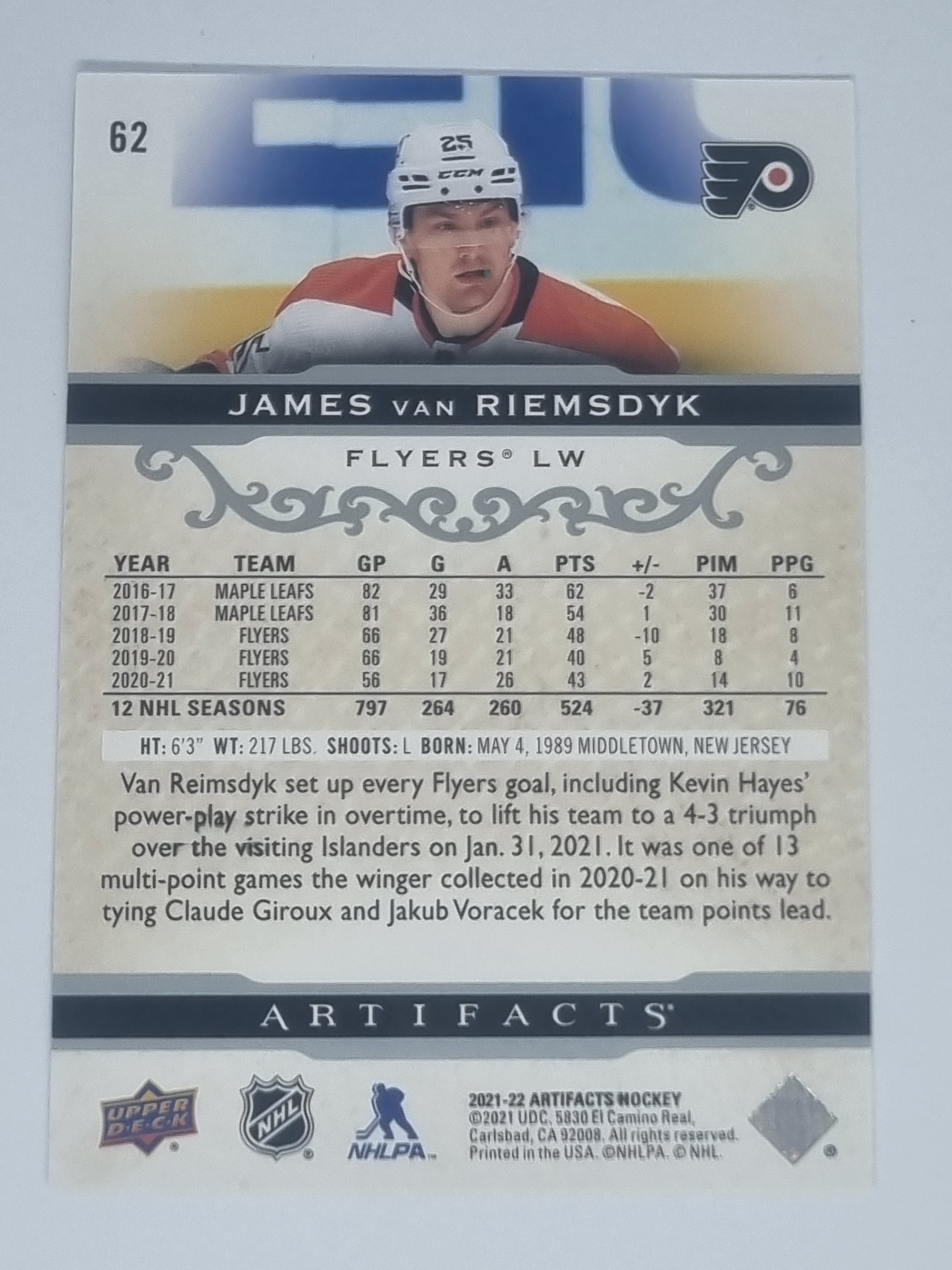 2021-22 Hockey Artifacts - #62 - James Van Riemsdyk - Flyers