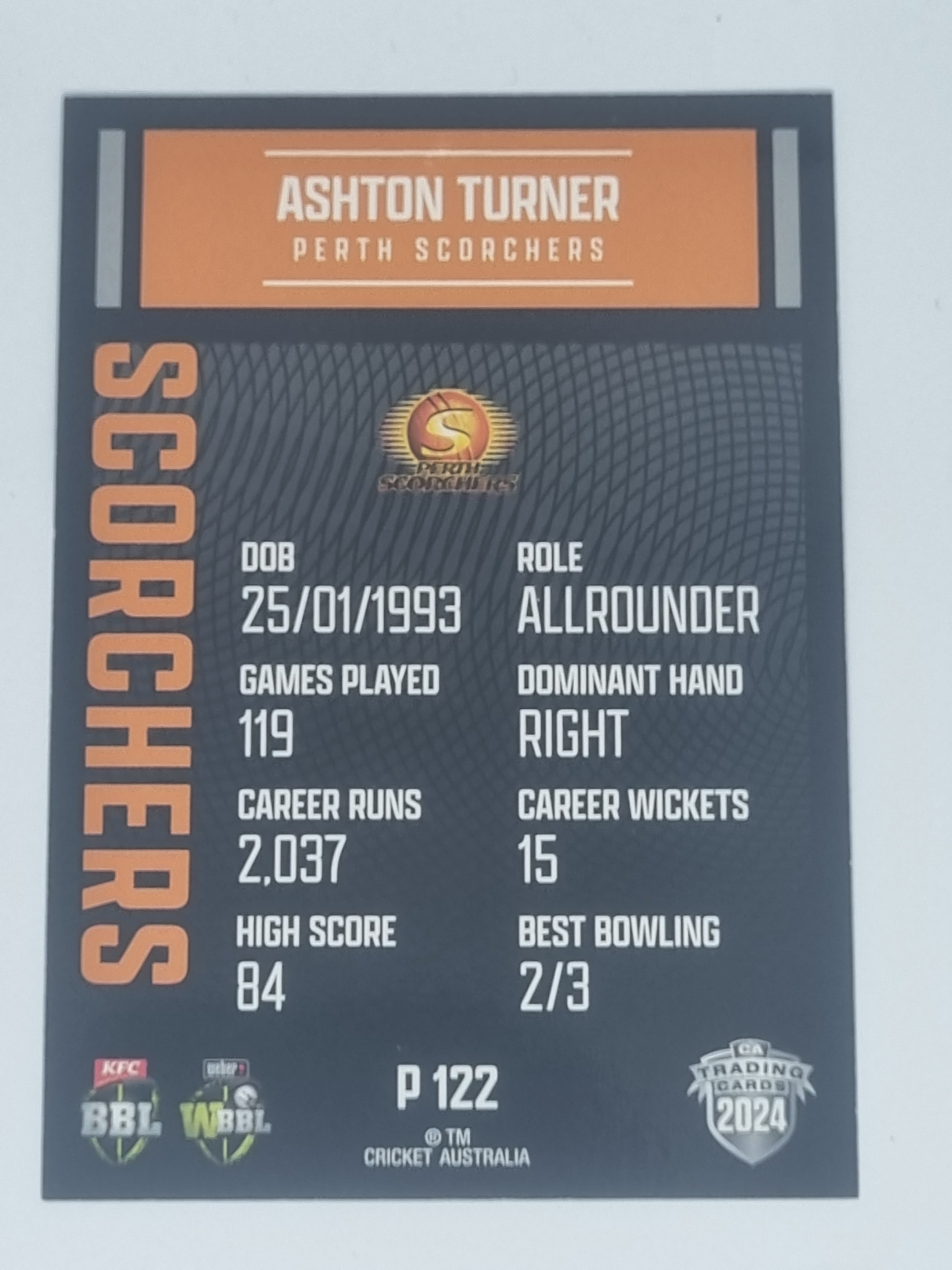 2024-25 LUXE Cricket Traders - Parallel - #P122 - Ashton Turner - Scorchers