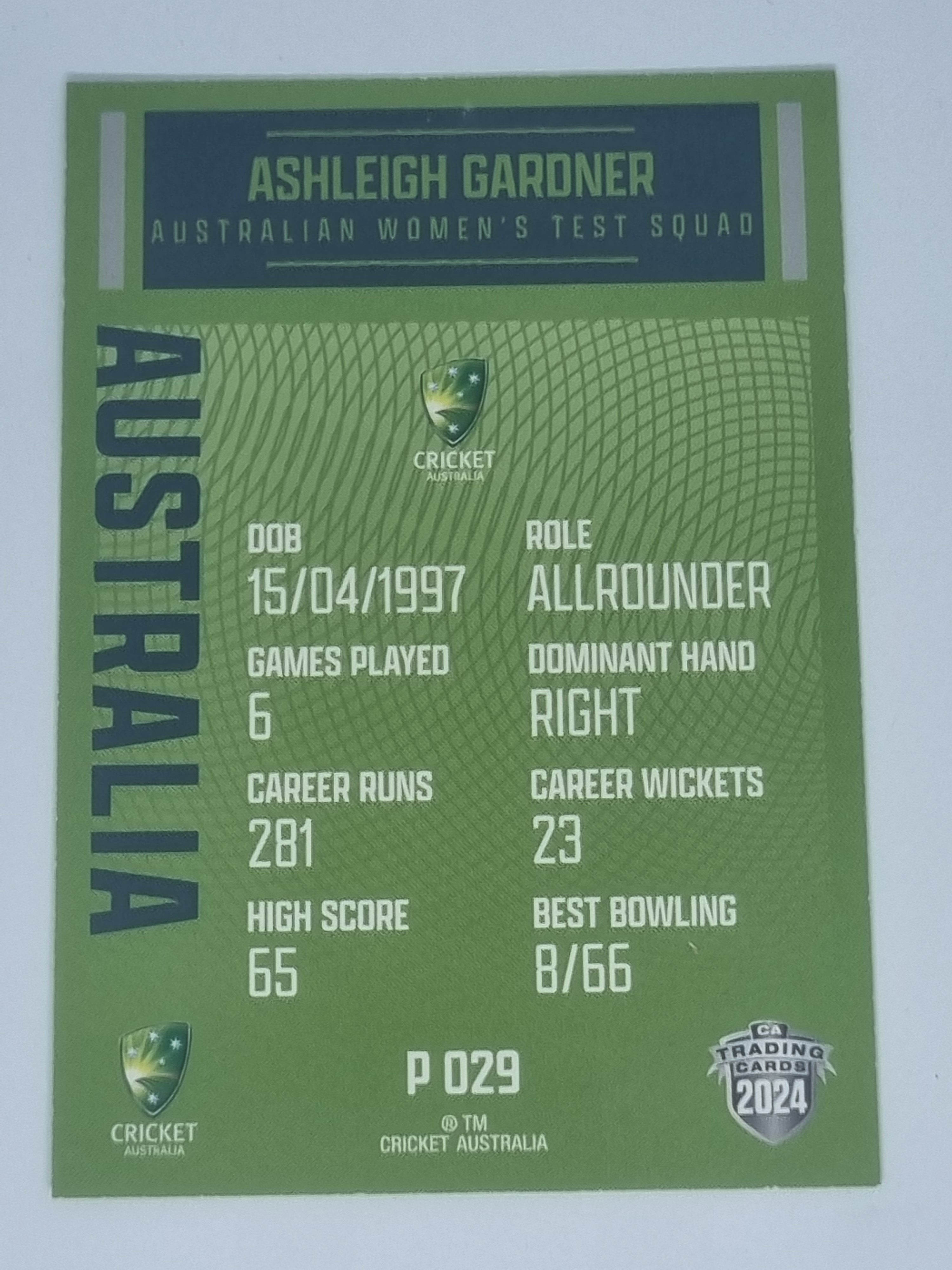 2024-25 LUXE Cricket Traders - Parallel - #P029 - Ashleigh Gardner - Aust Test
