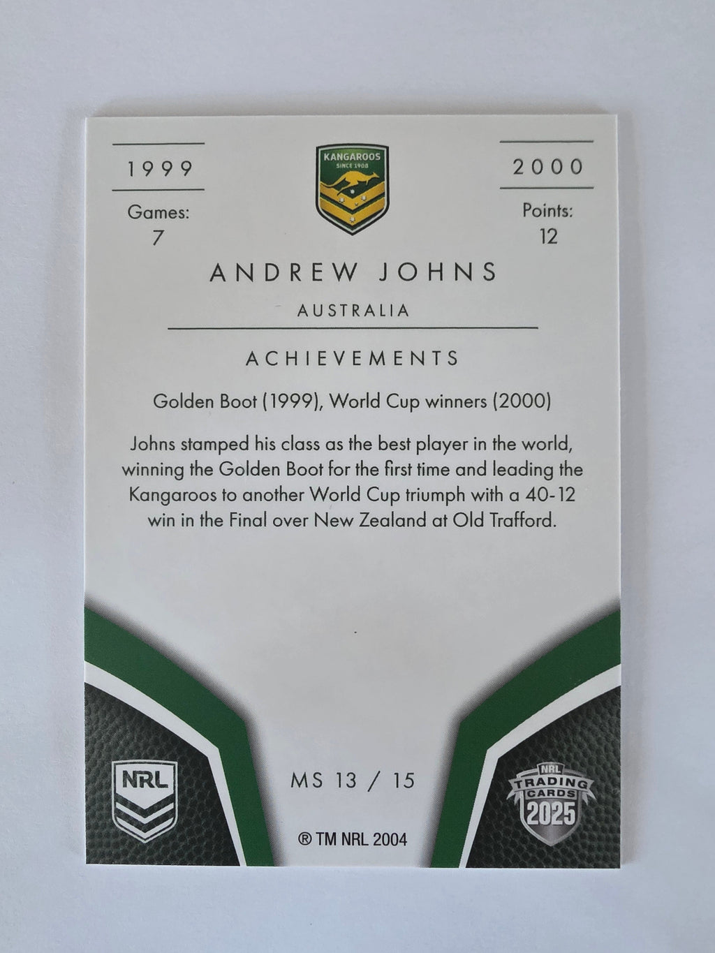 NRL 2025 Elite | Master Series Andrew Johns | #MS13 | Australia 99-00