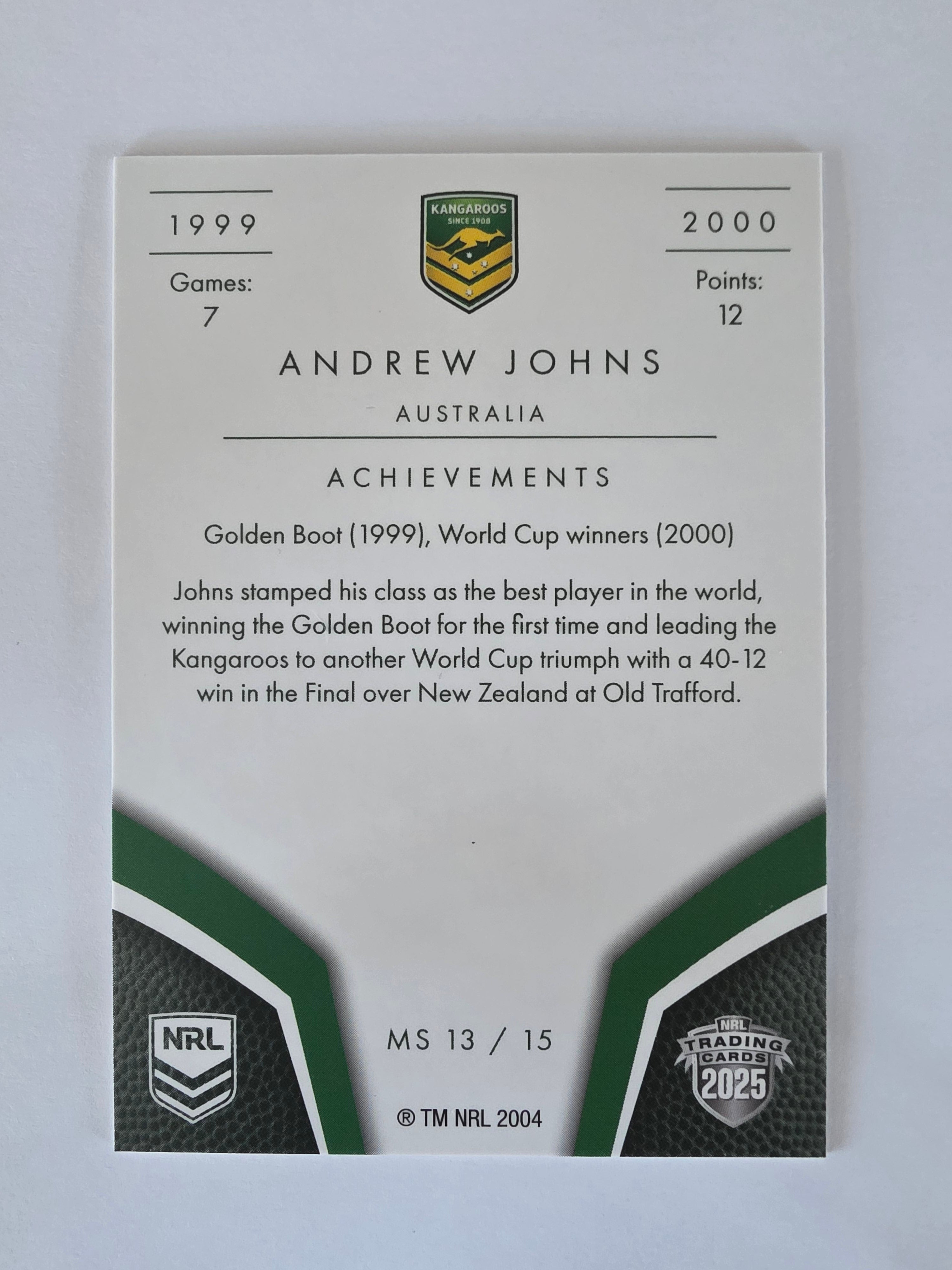 NRL 2025 Elite | Master Series Andrew Johns | #MS13 | Australia 99-00