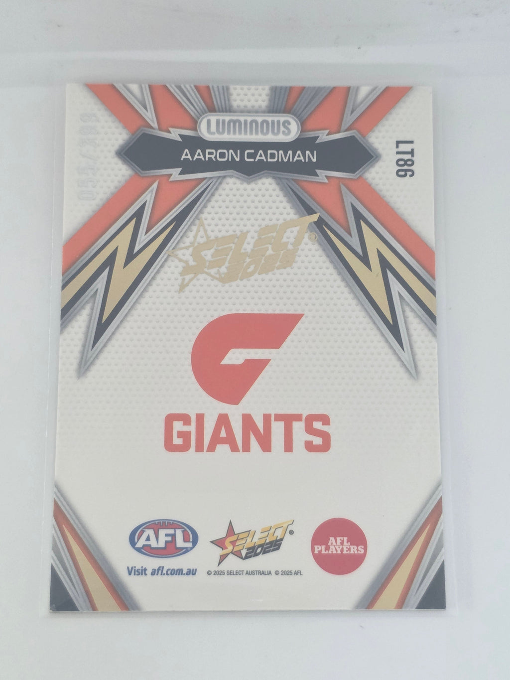 AFL Footy Stars 2025 Luminous Thunderbolt Gold #LT86 A. Cadman GWS #055/399