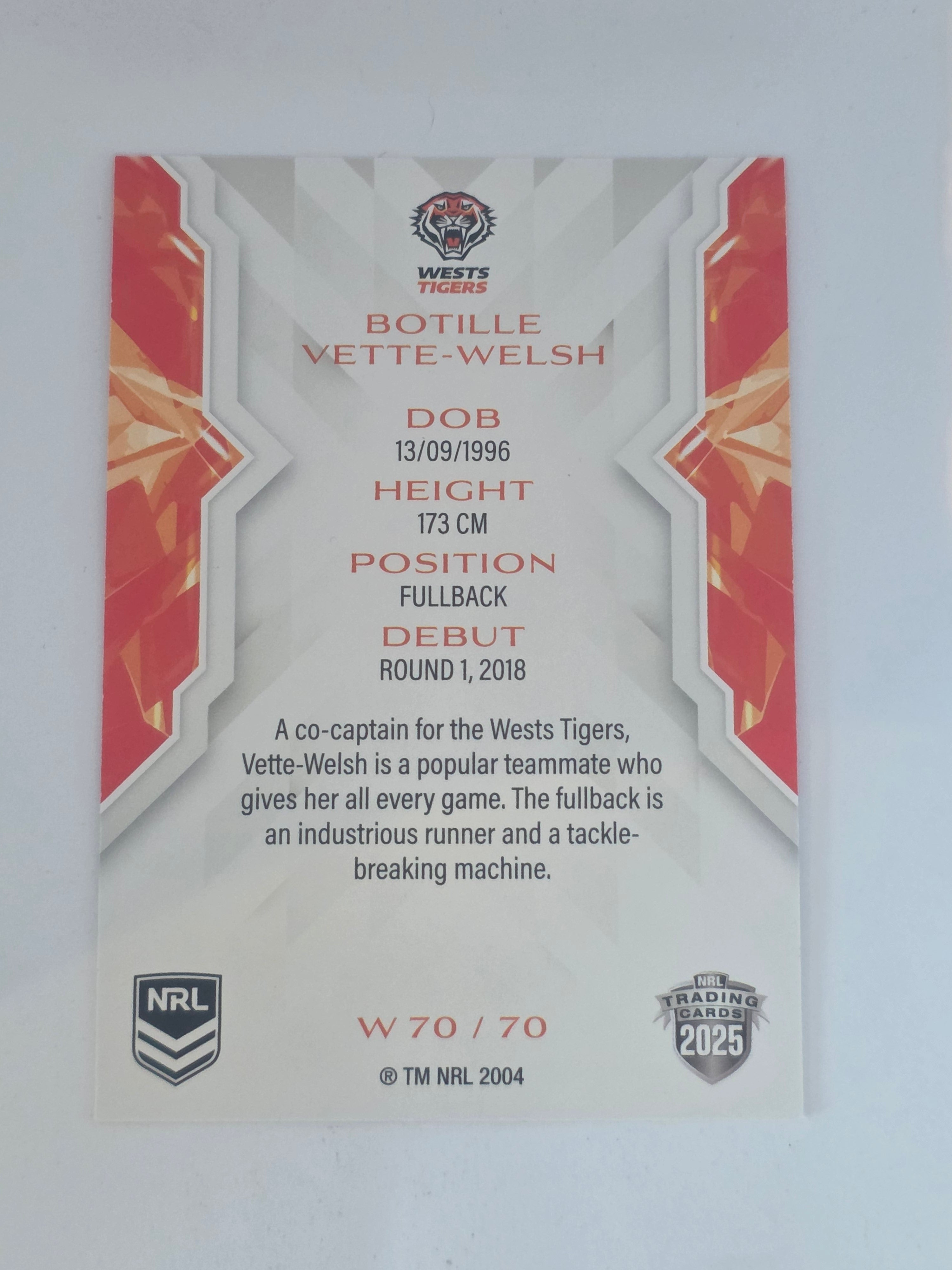 NRL 2025 Traders | NRLW | #W70 | Botille Vette-Welsh | Tigers