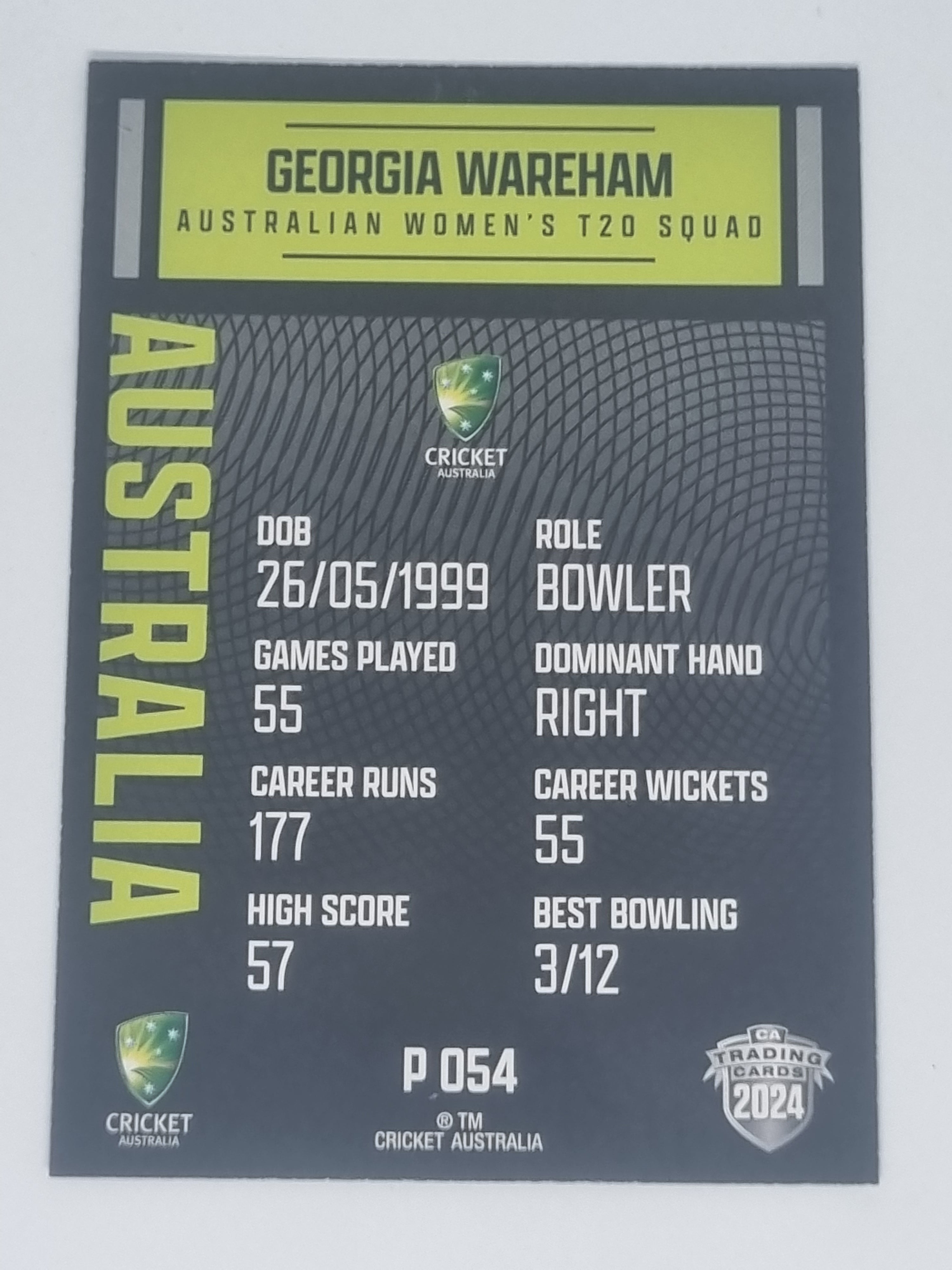 2024-25 LUXE Cricket Traders - Parallel - #P054 - Georgia Wareham - Aust T20