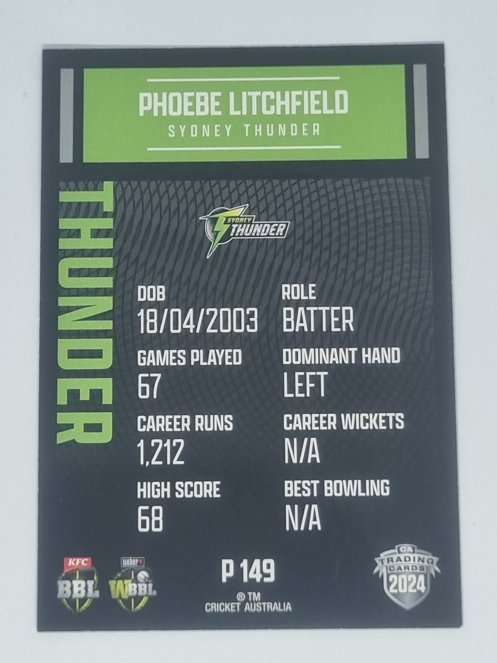 2024-25 LUXE Cricket Traders - Parallel - #P149 - Phoebe Litchfield - Thunder