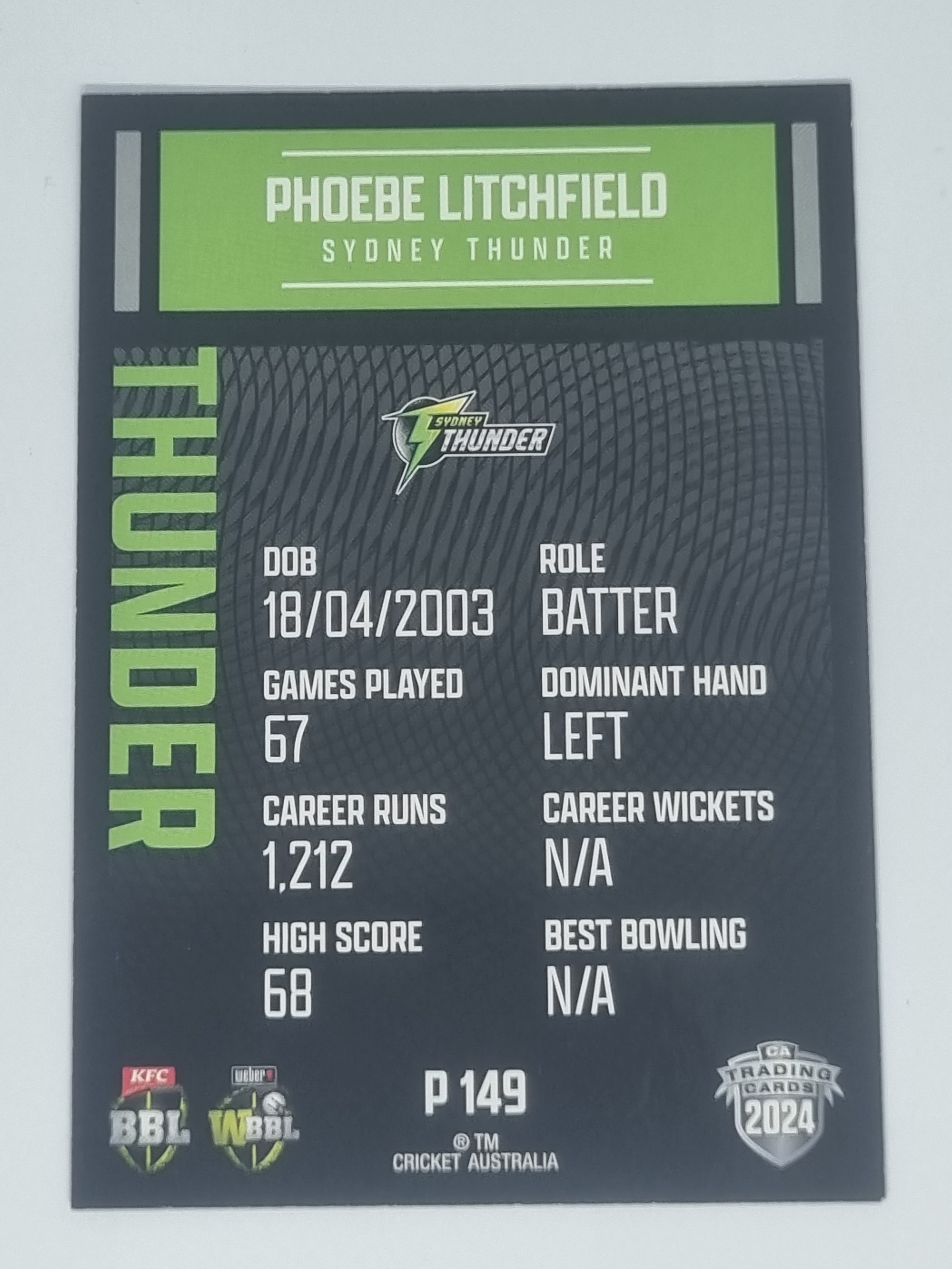 2024-25 LUXE Cricket Traders - Parallel - #P149 - Phoebe Litchfield - Thunder