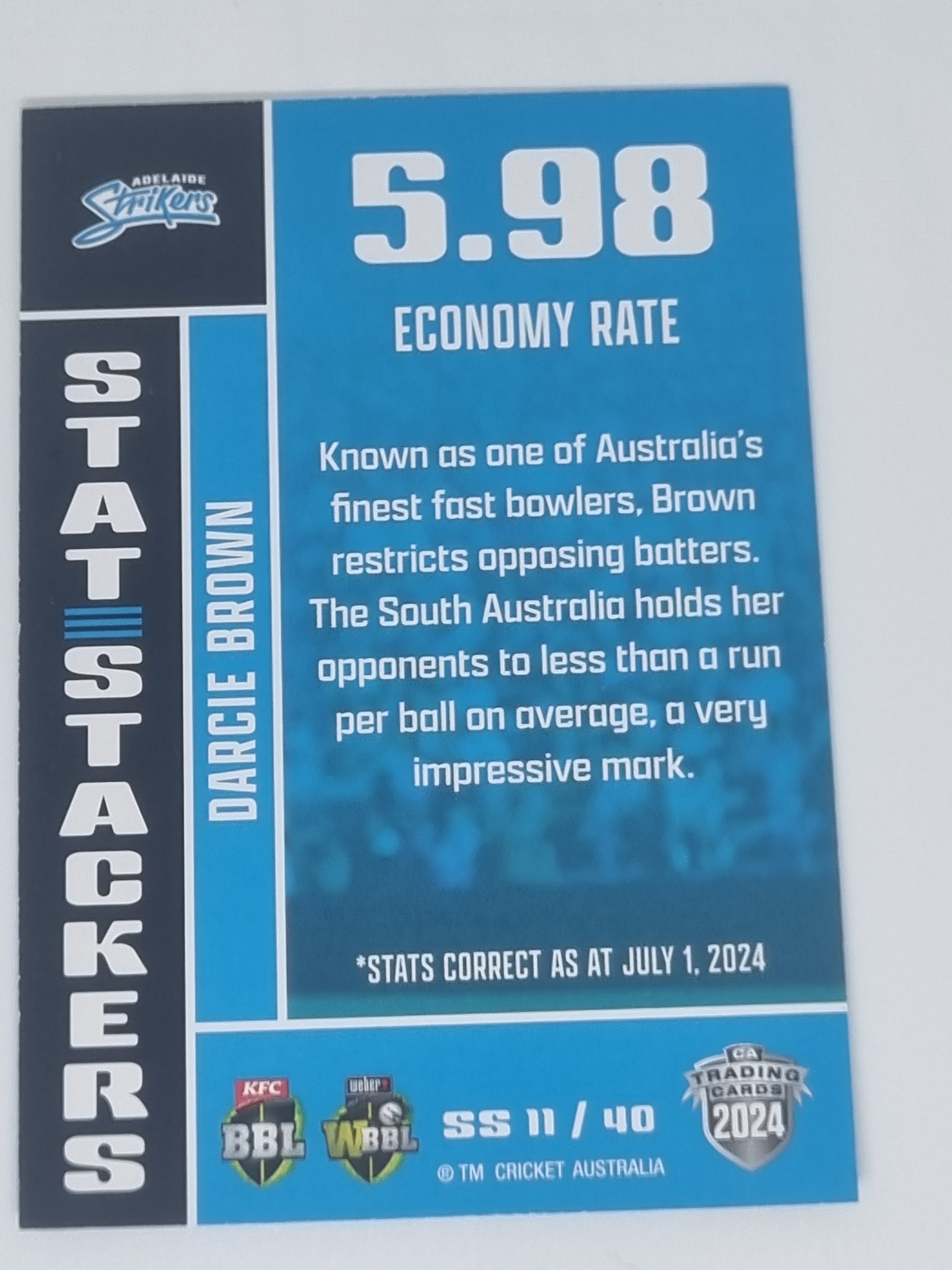 2024-25 LUXE Cricket - Stat Stackers - #SS11 - Darcie Brown - Strikers
