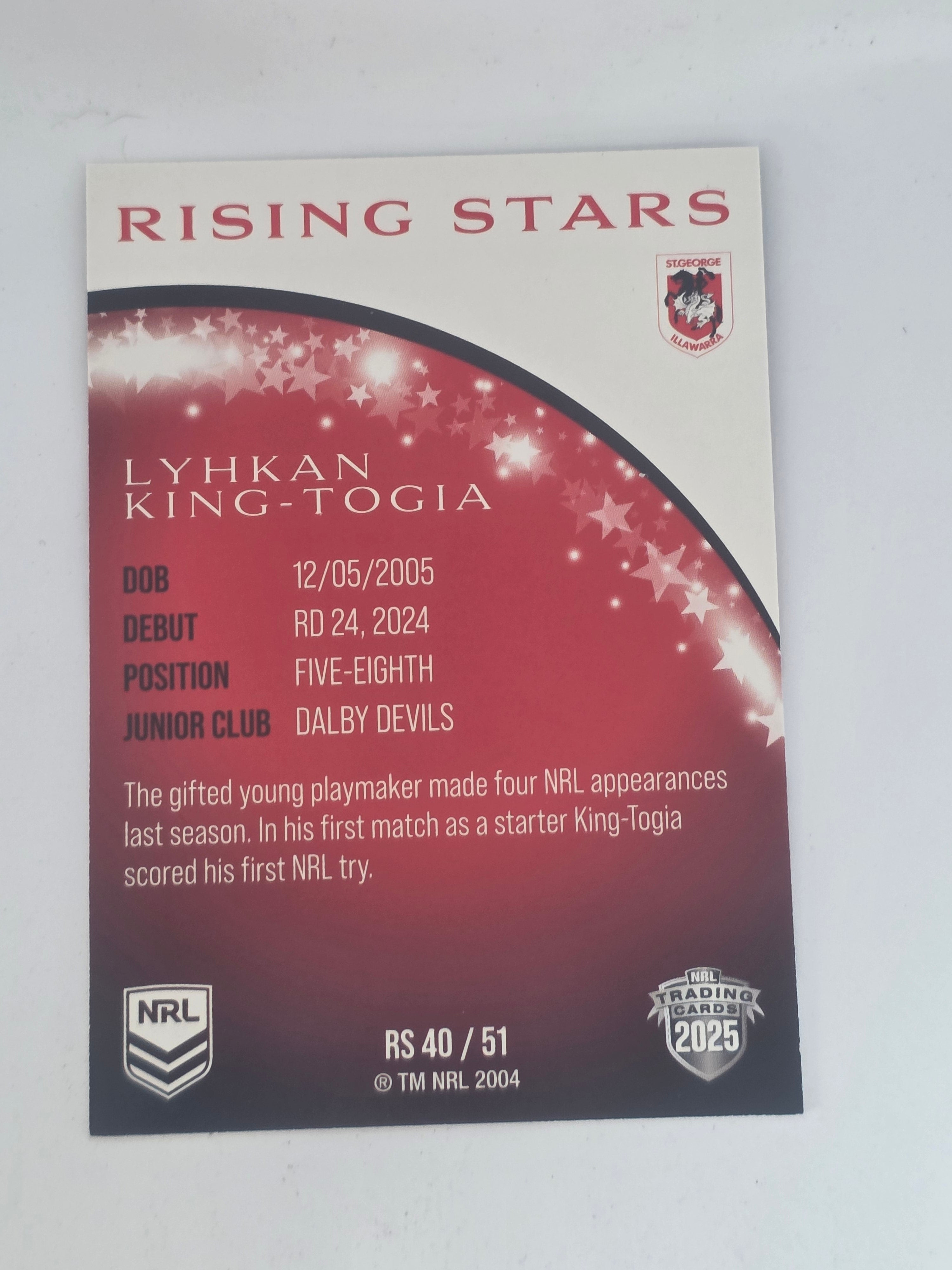 NRL 2025 Traders | Rising Stars | #RS40 | Lyhkan King-Togia | Dragons