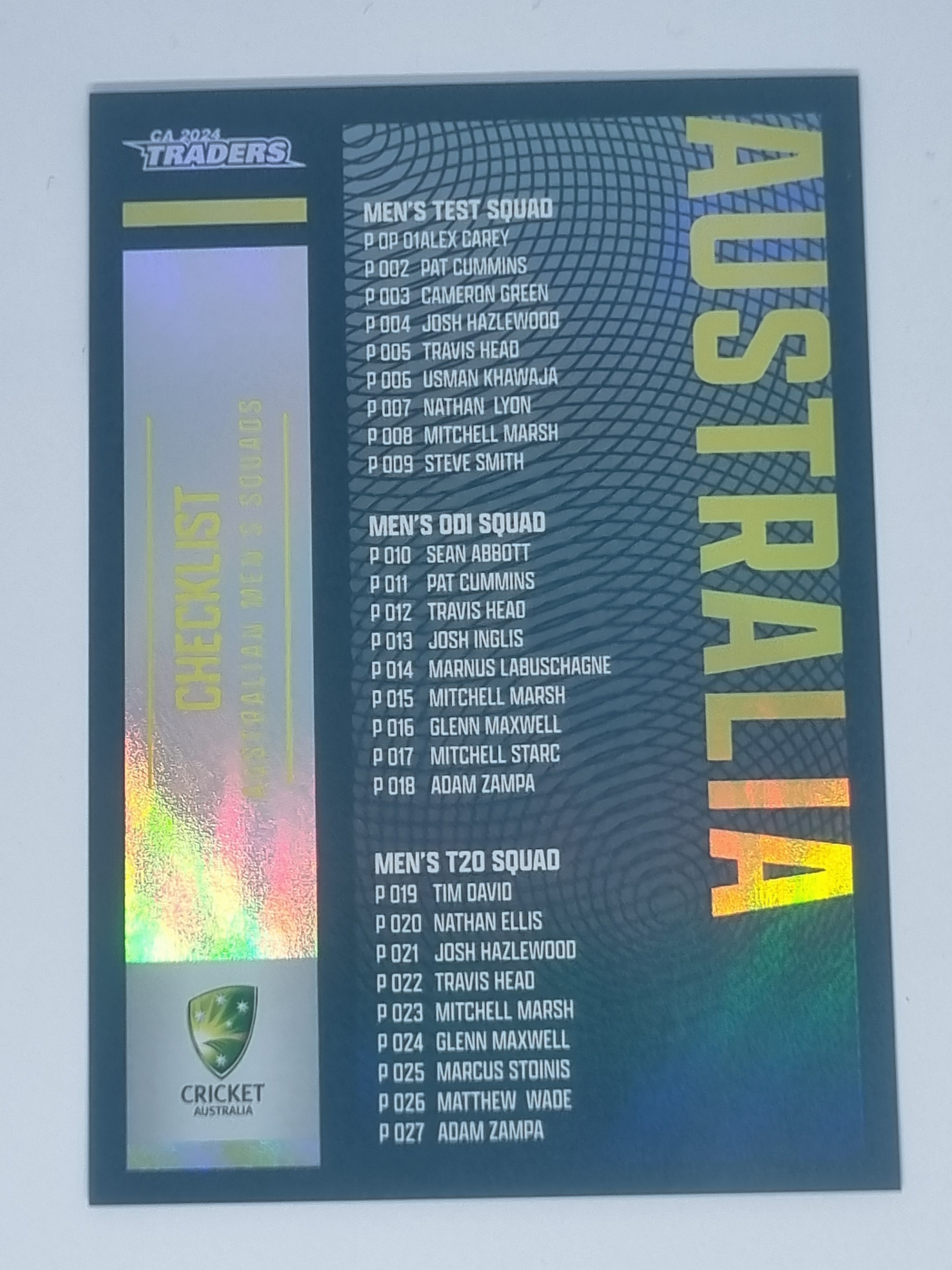 2024-25 LUXE Cricket Traders - Parallel - #P151 - Checklist - Australian Squads