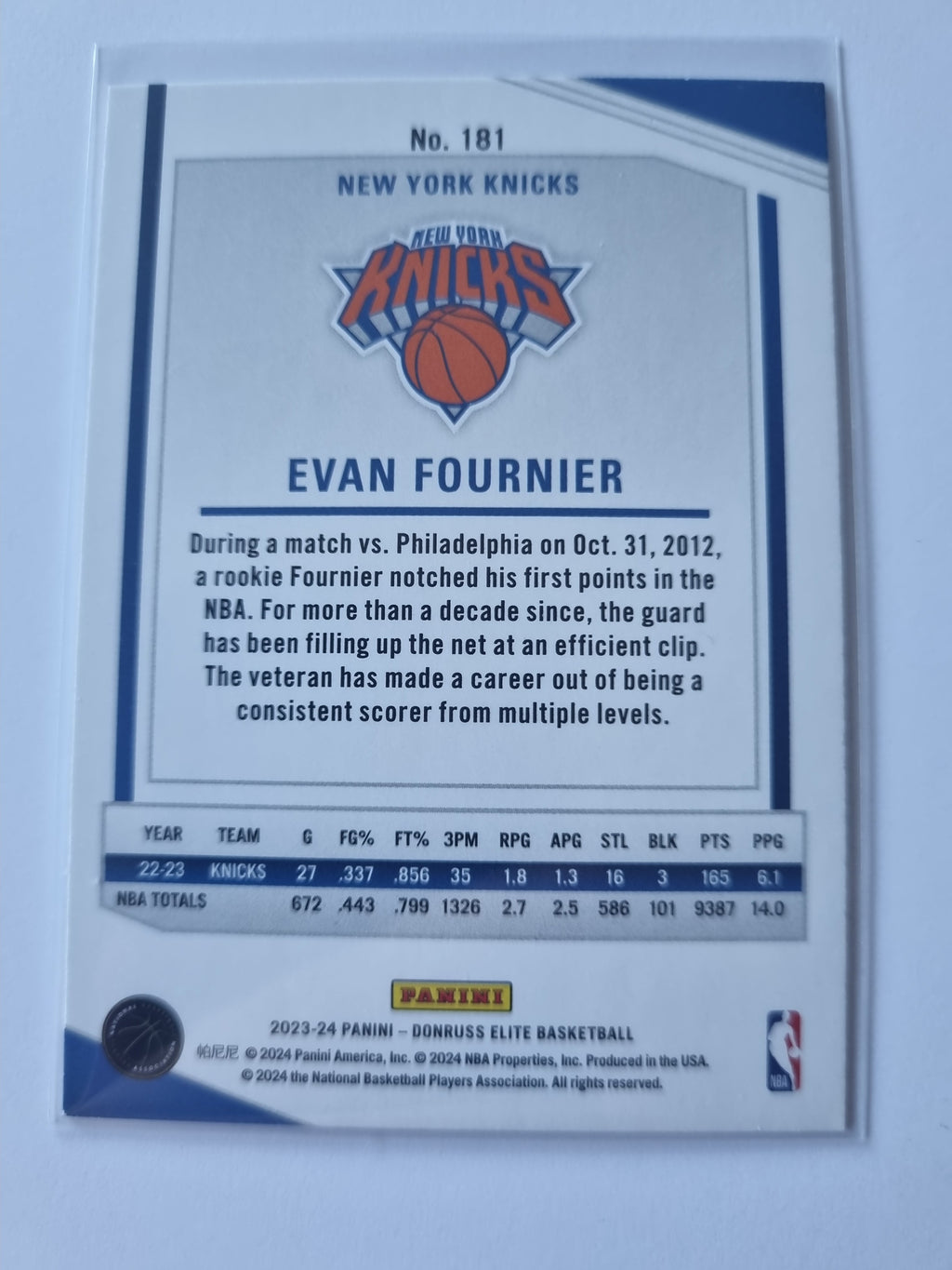 2023-24 Panini Donruss Elite - #181 - Evan Fournier - New York Knicks