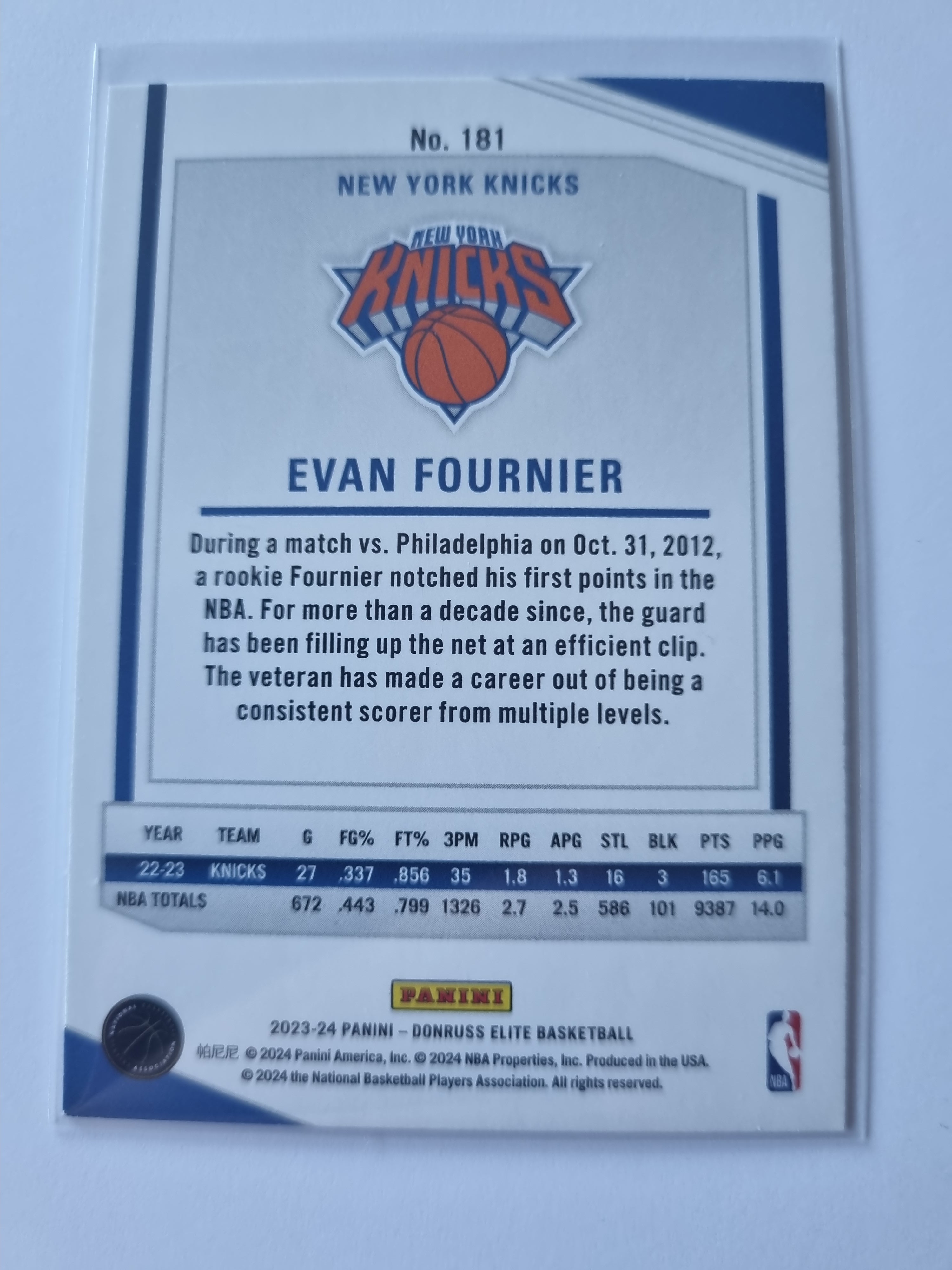 2023-24 Panini Donruss Elite - #181 - Evan Fournier - New York Knicks