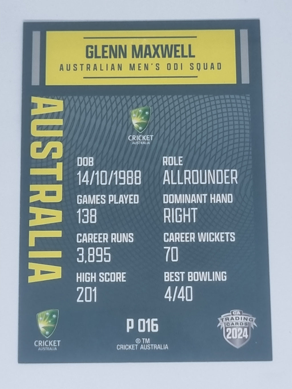 2024-25 LUXE Cricket Traders - Parallel - #P016 - Glenn Maxwell - Aust ODI