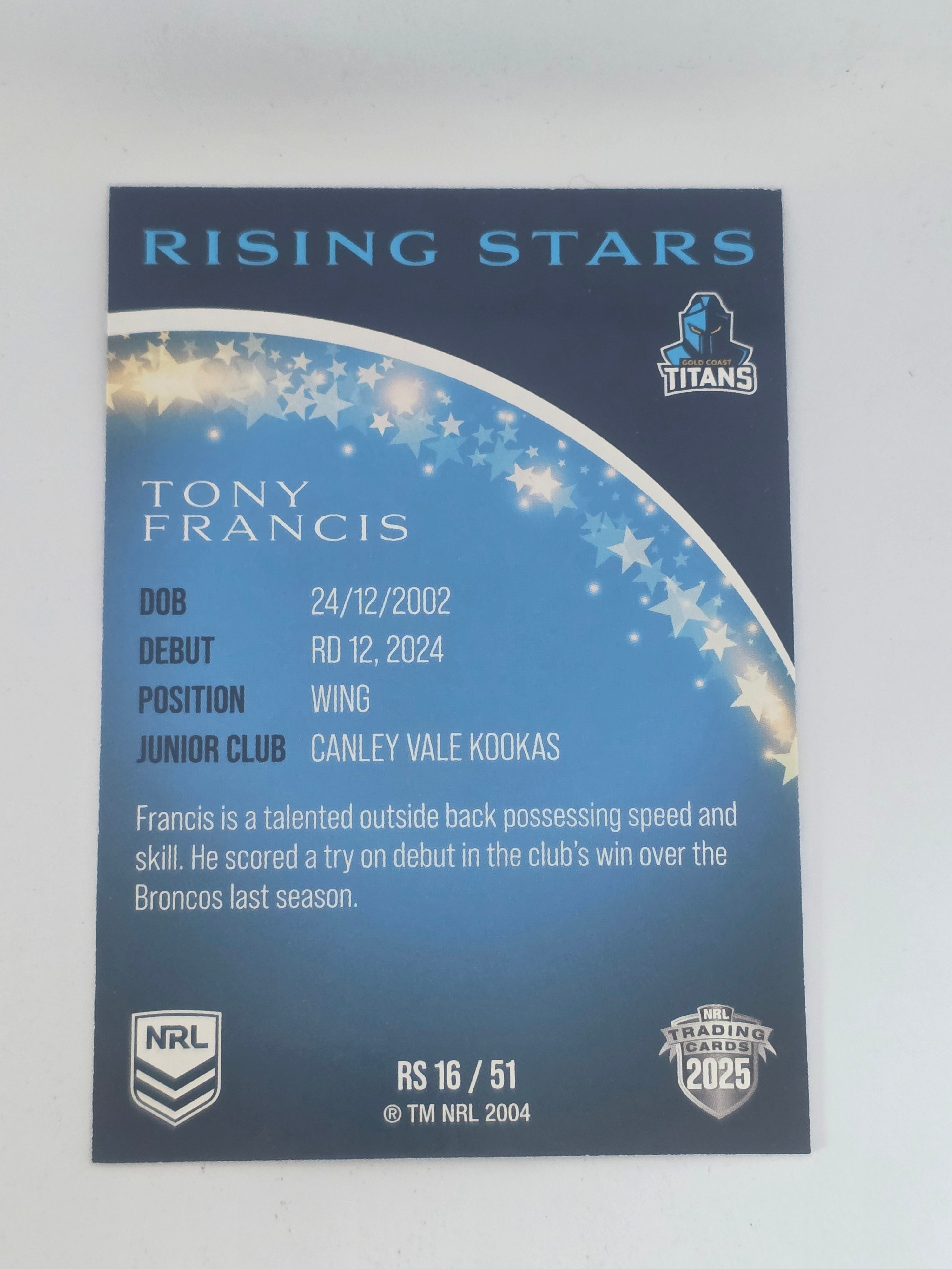 NRL 2025 Traders | Rising Stars | #RS16 | Tony Francis | Titans