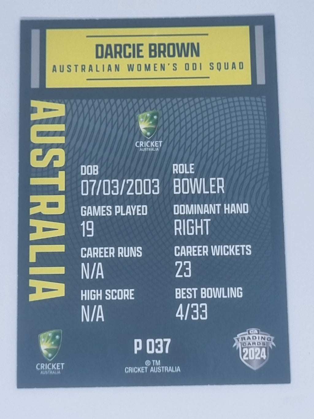 2024-25 LUXE Cricket Traders - Parallel - #P037 - Darcie Brown - Aust ODI