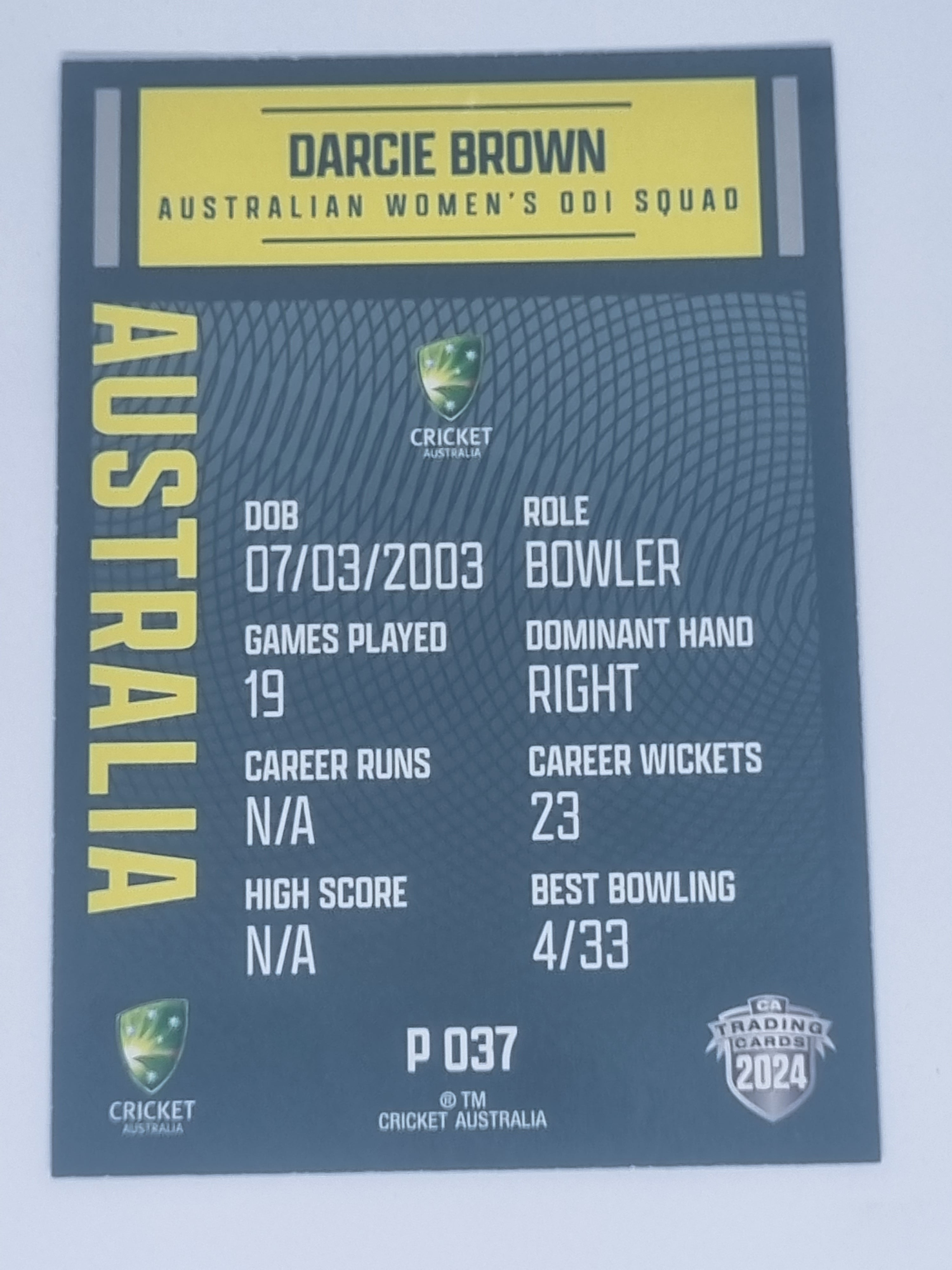 2024-25 LUXE Cricket Traders - Parallel - #P037 - Darcie Brown - Aust ODI