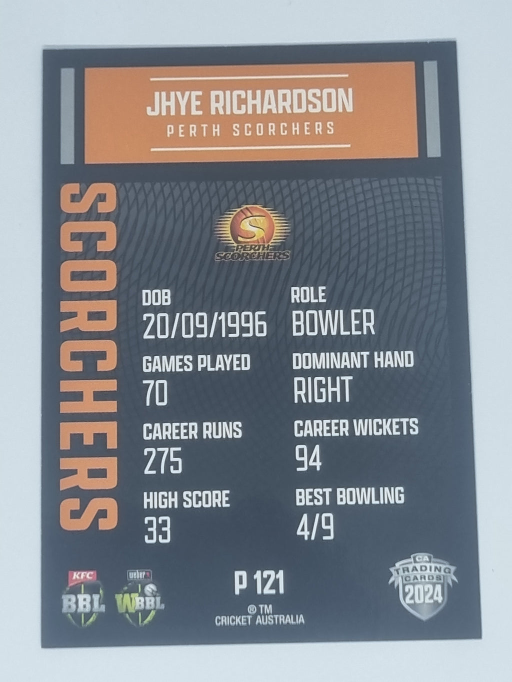 2024-25 LUXE Cricket Traders - Parallel - #P121 - Jhye Richardson - Scorchers