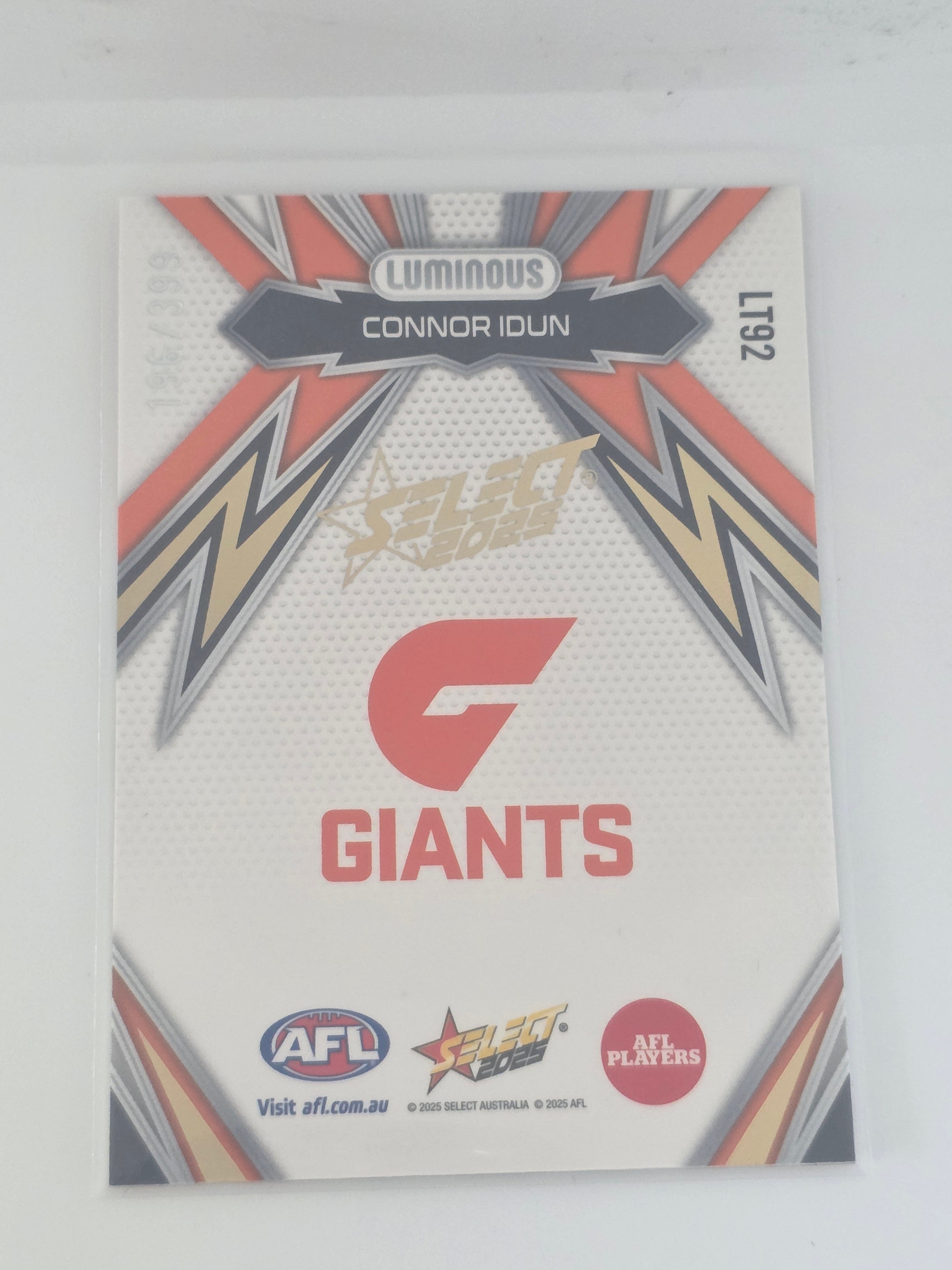 AFL Footy Stars 2025 Luminous Thunderbolt Gold #LT92 C. Idun GWS Giants #196/399