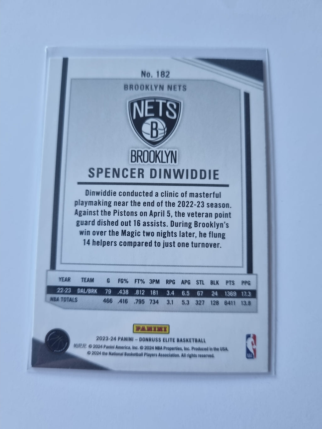 2023-24 Panini Donruss Elite - #182 - Spencer Dinziddie - Brooklyn Nets