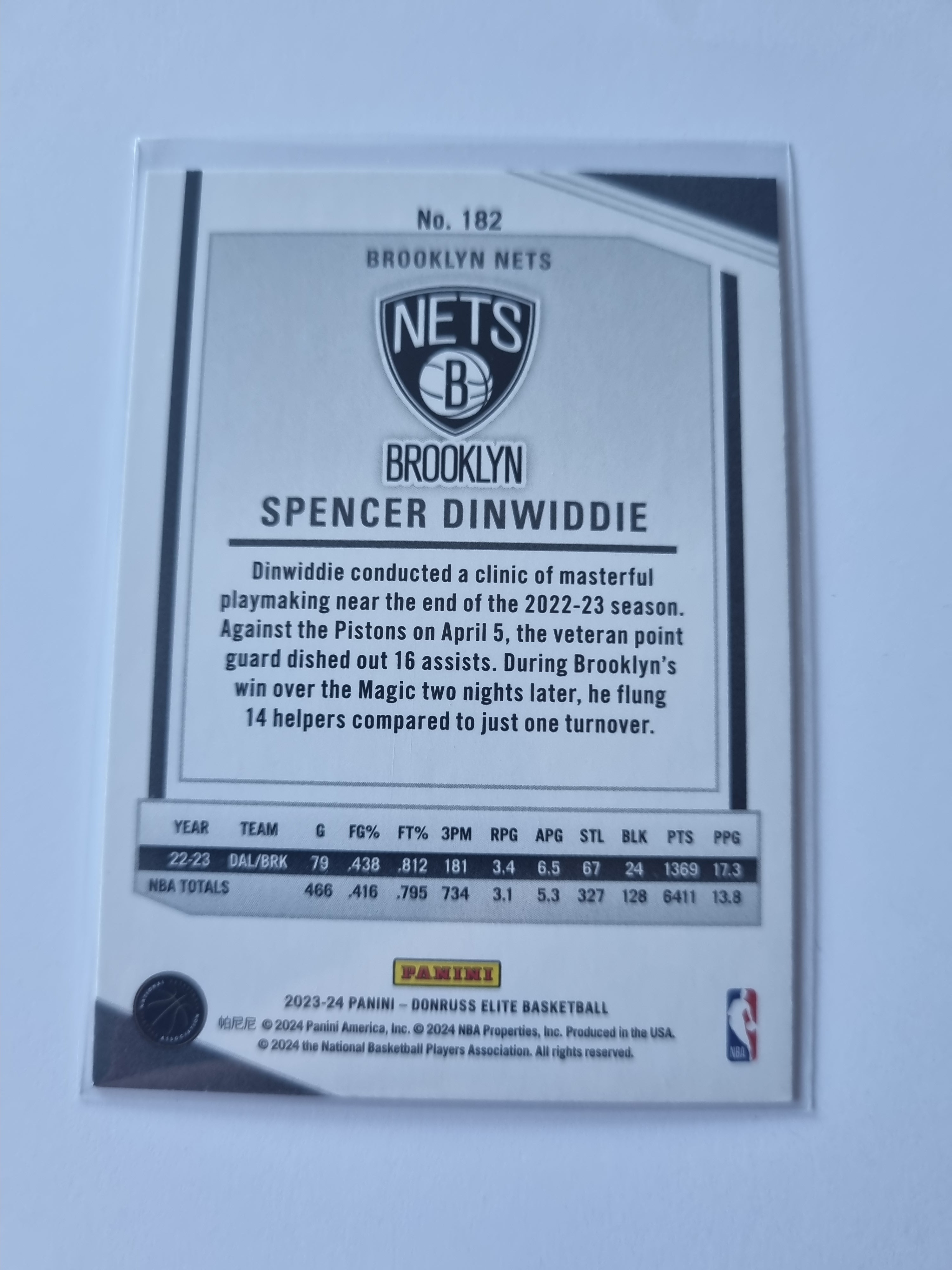 2023-24 Panini Donruss Elite - #182 - Spencer Dinziddie - Brooklyn Nets