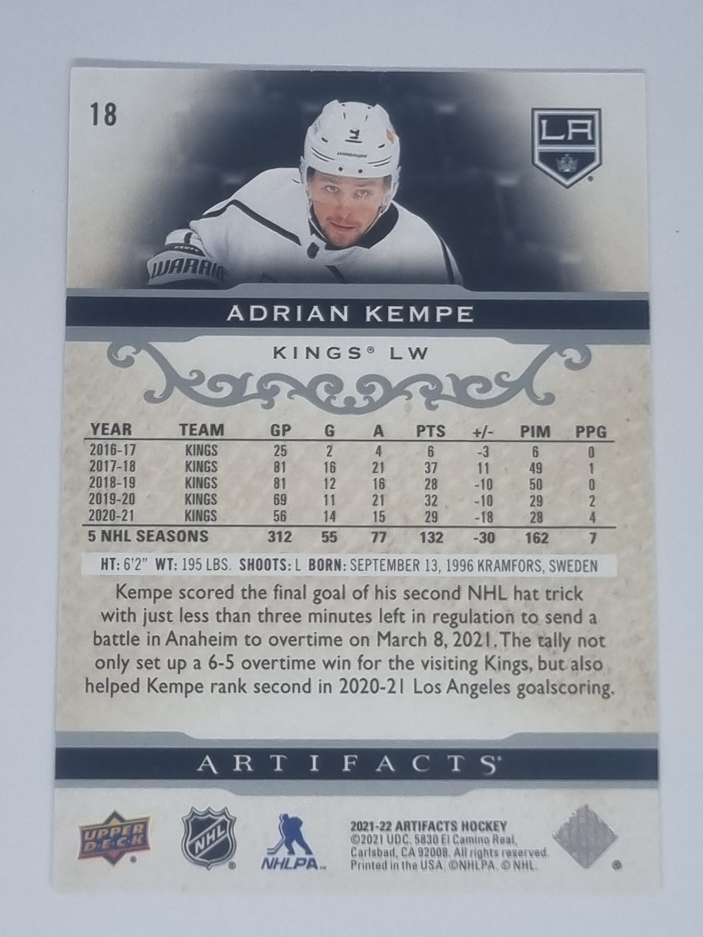 2021-22 Hockey Artifacts - #18 - Adrian Kempe - Kings