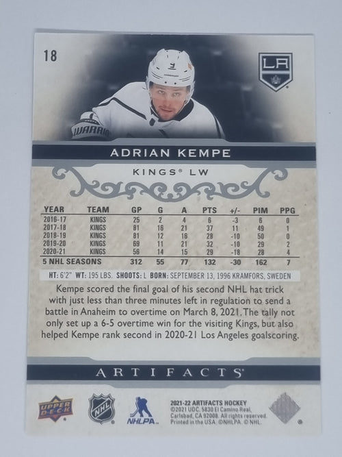 2021-22 Hockey Artifacts - #18 - Adrian Kempe - Kings