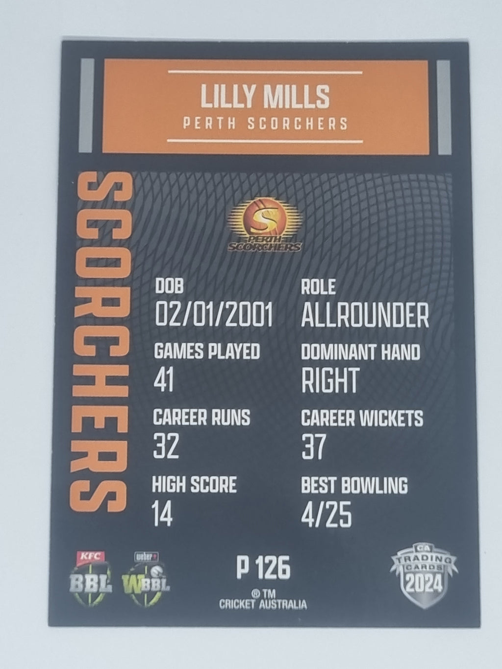 2024-25 LUXE Cricket Traders - Parallel - #P126 - Lilly Mills - Scorchers