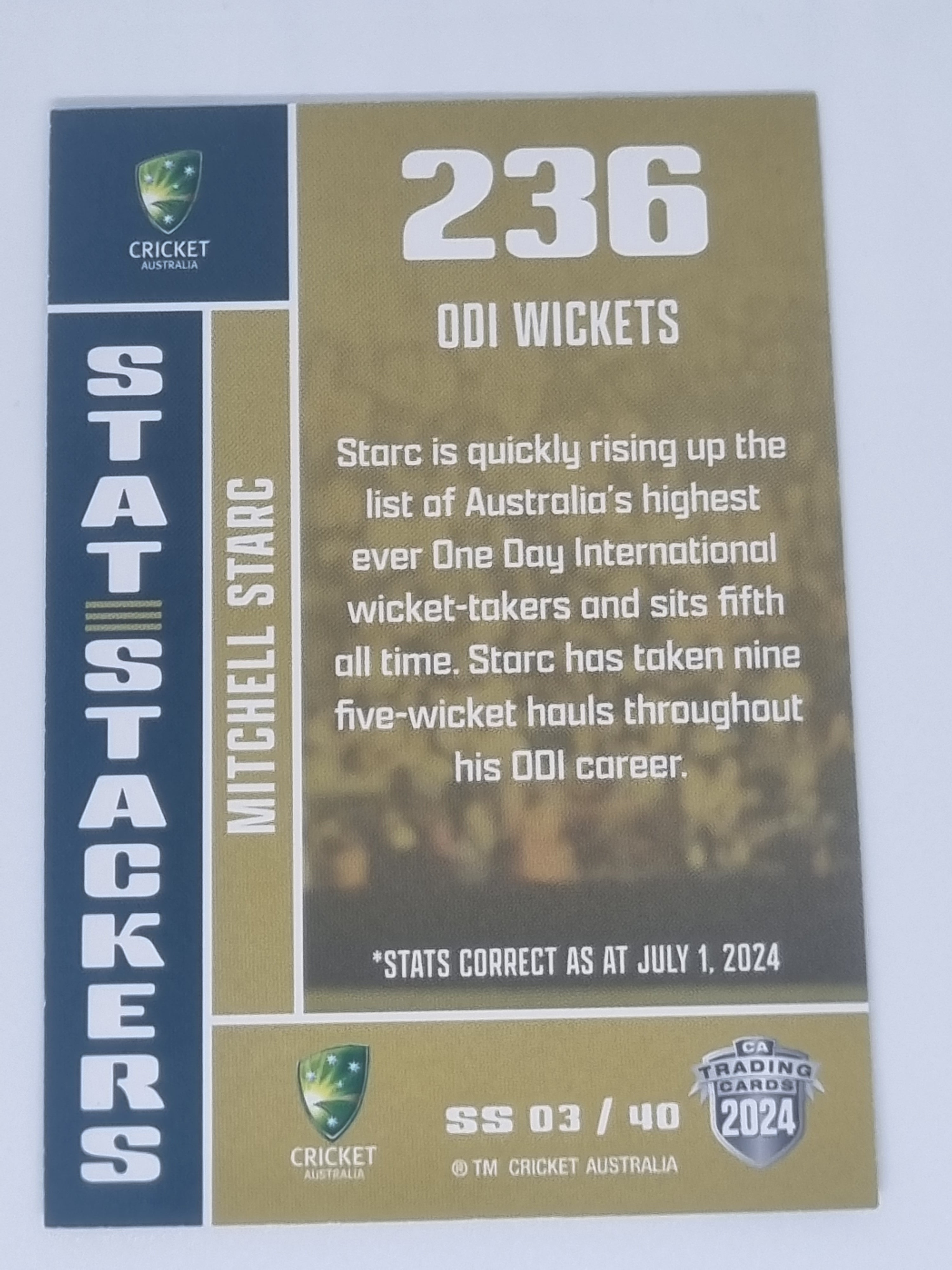 2024-25 LUXE Cricket - Stat Stackers - #SS03 - Mitchell Starc - Australia Men's