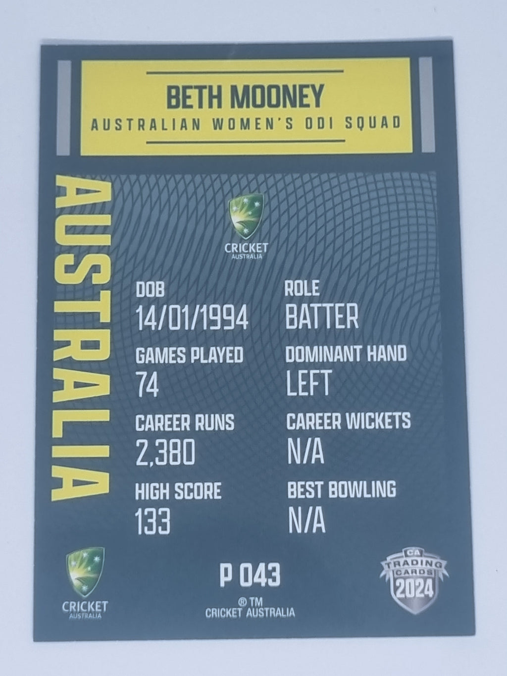 2024-25 LUXE Cricket Traders - Parallel - #P043 - Beth Mooney - Aust ODI