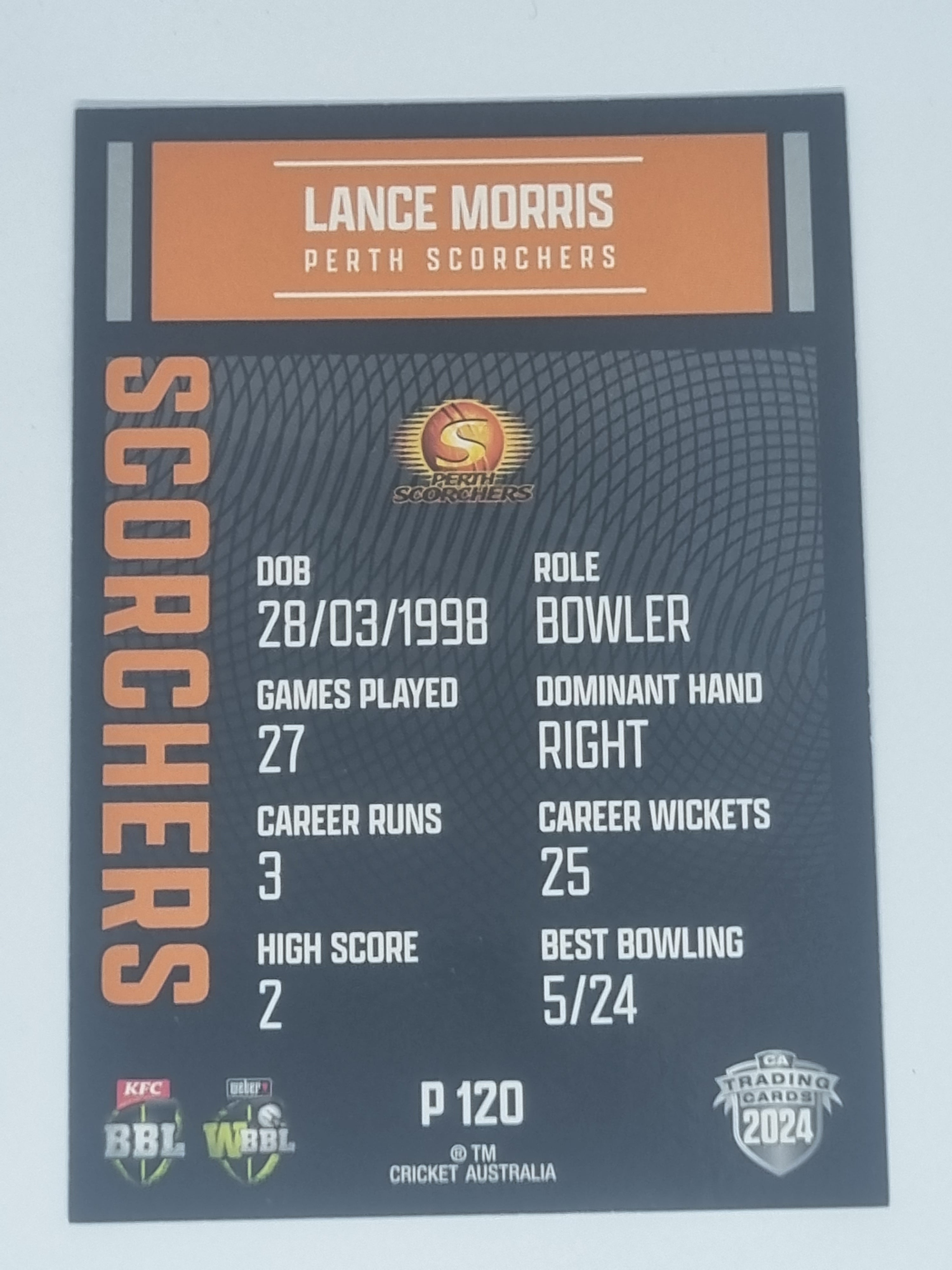 2024-25 LUXE Cricket Traders - Parallel - #P120 - Lance Morris - Scorchers
