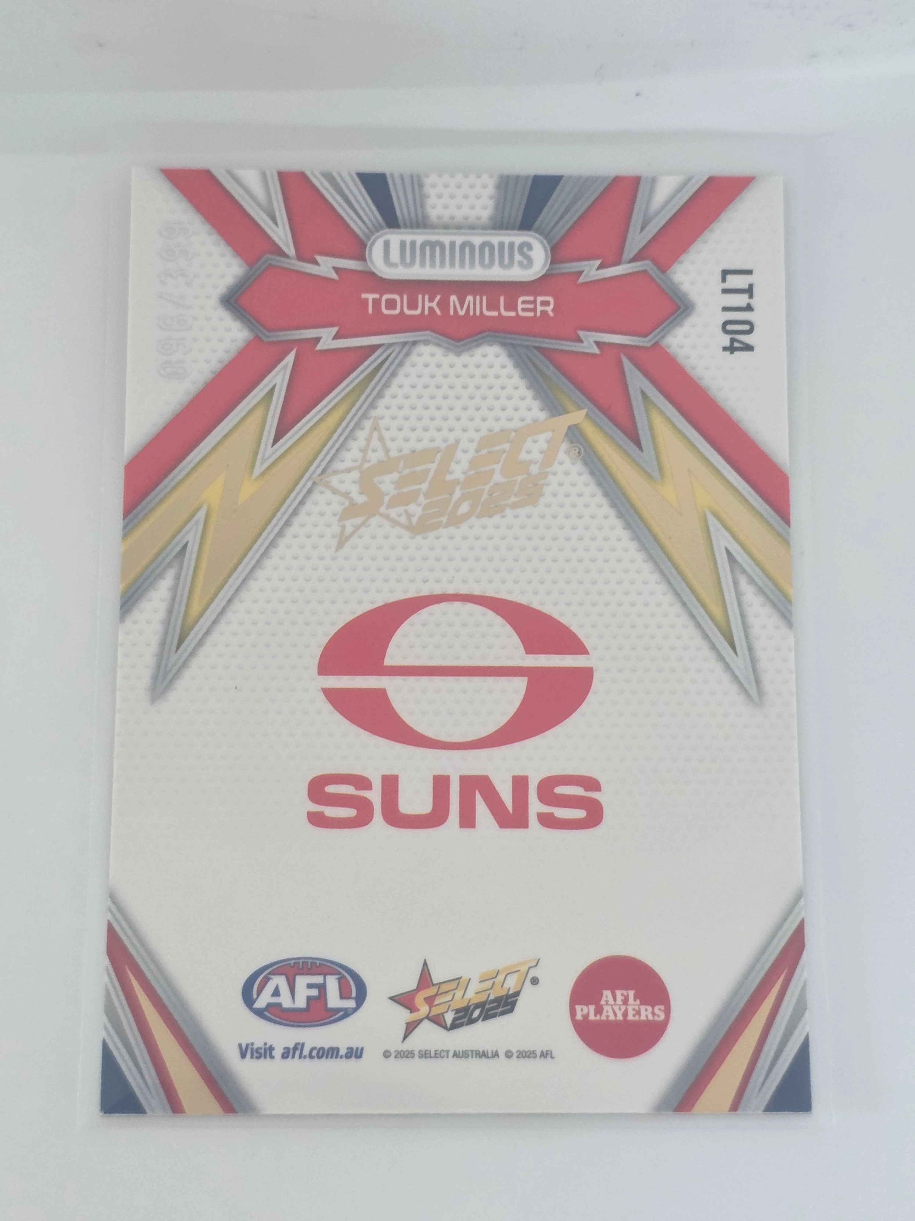 AFL Footy Stars 2025 Luminous Thunderbolt Gold #LT104 T. Miller Suns #096/399
