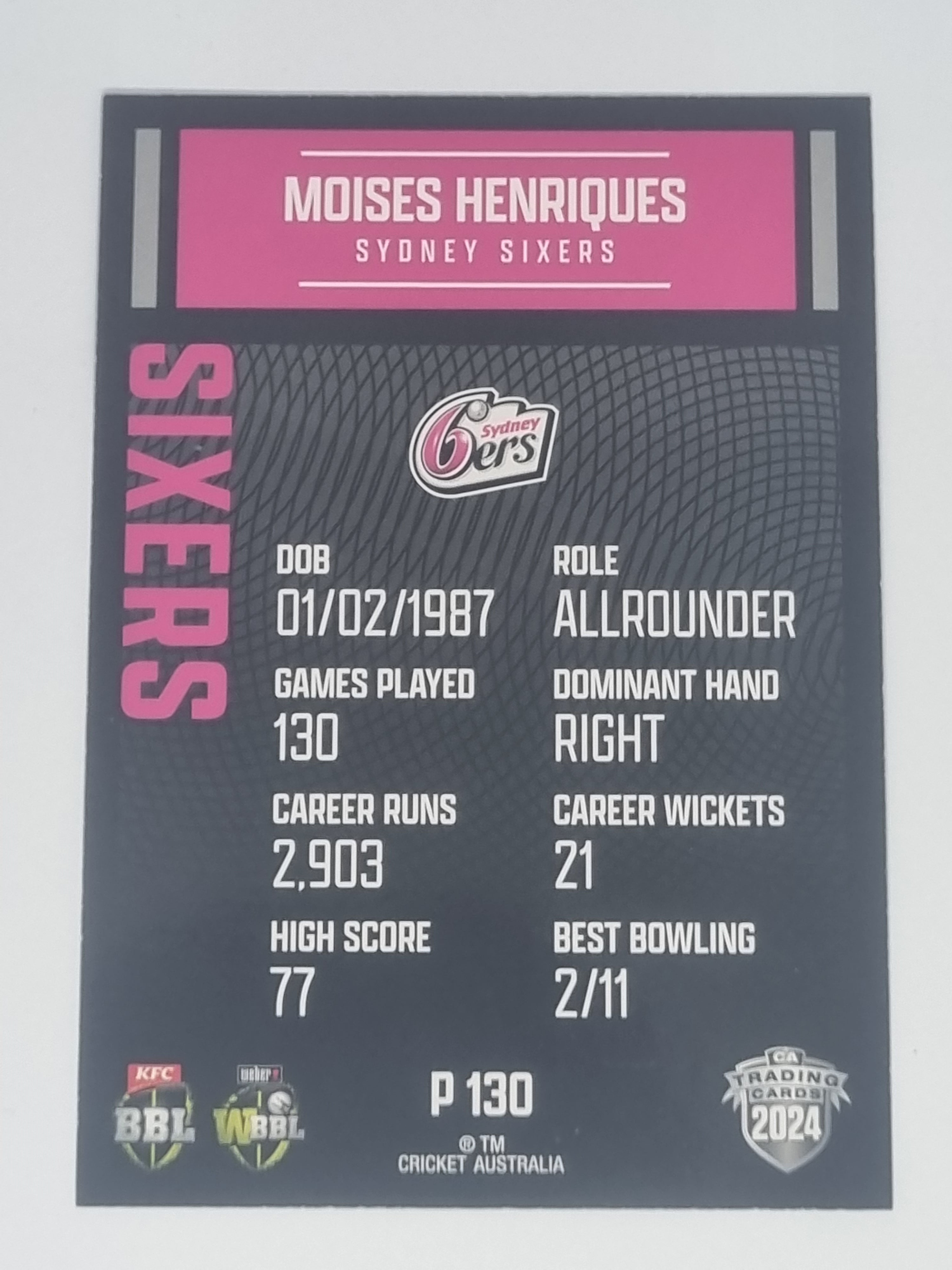 2024-25 LUXE Cricket Traders - Parallel - #P130 - Moises Henriques - Sixers