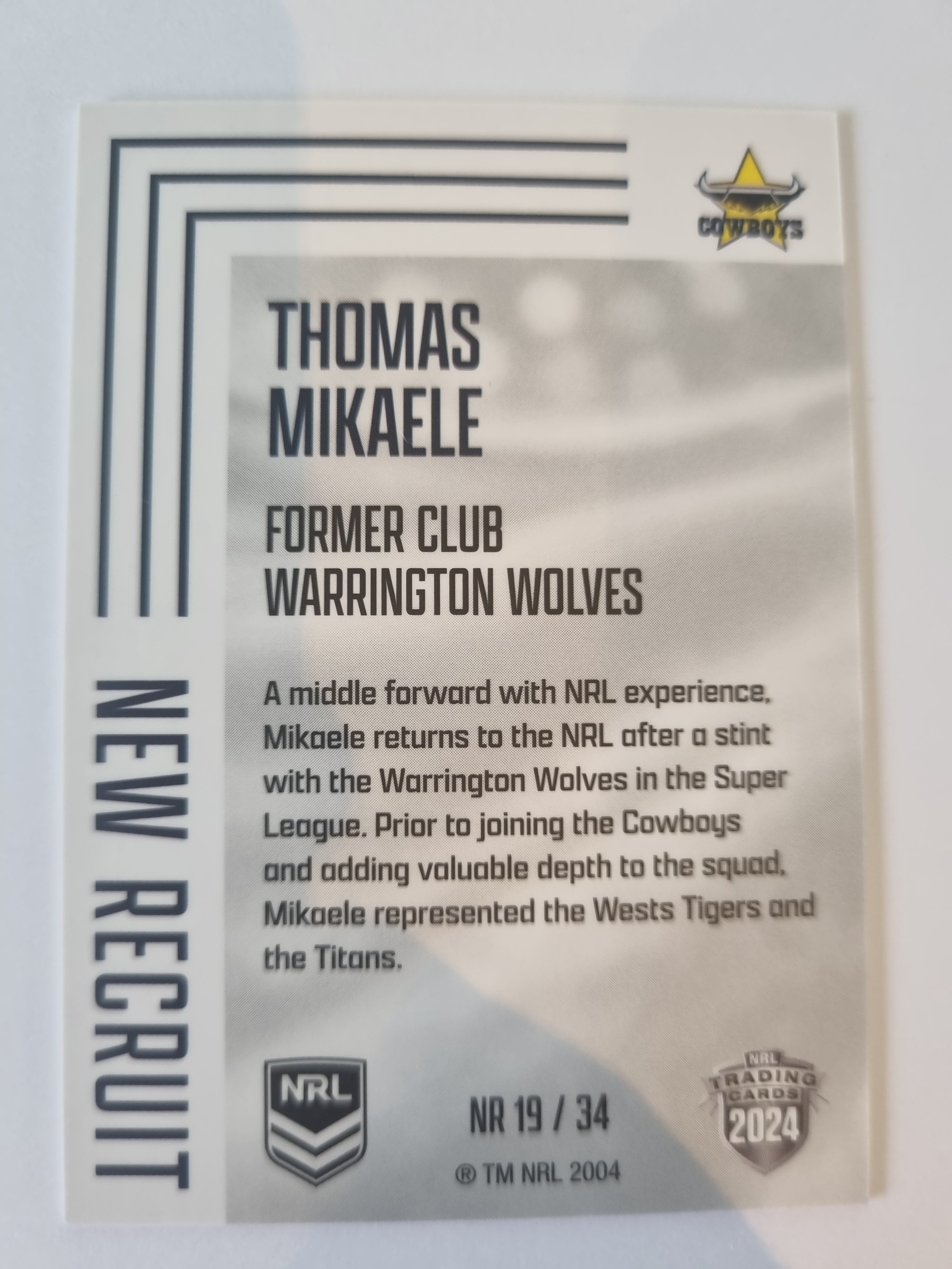 2024 Elite NRL - New Recruit - #NR19 - Thomas Mikaele - Cowboys