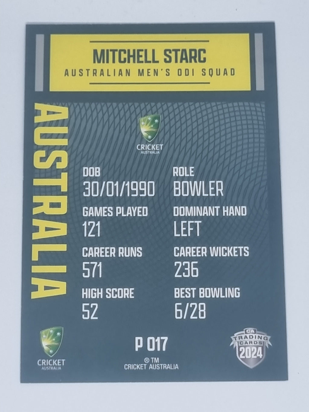 2024-25 LUXE Cricket Traders - Parallel - #P017 - Mitchell Starc - Aust ODI