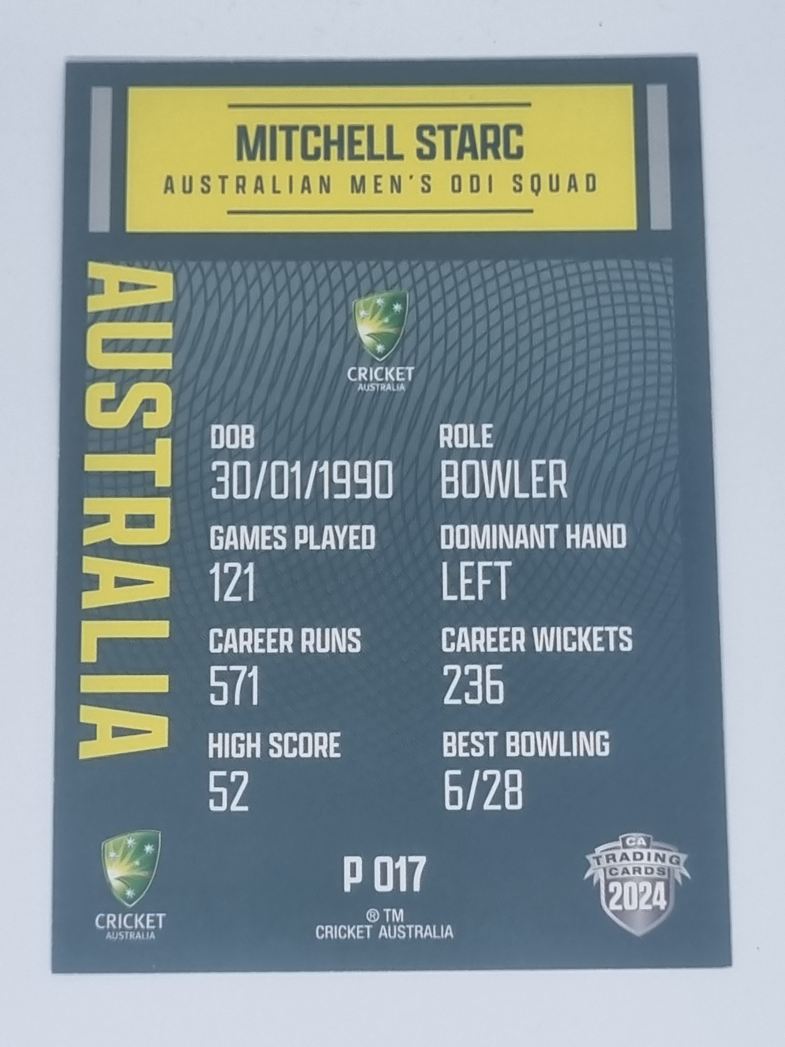 2024-25 LUXE Cricket Traders - Parallel - #P017 - Mitchell Starc - Aust ODI