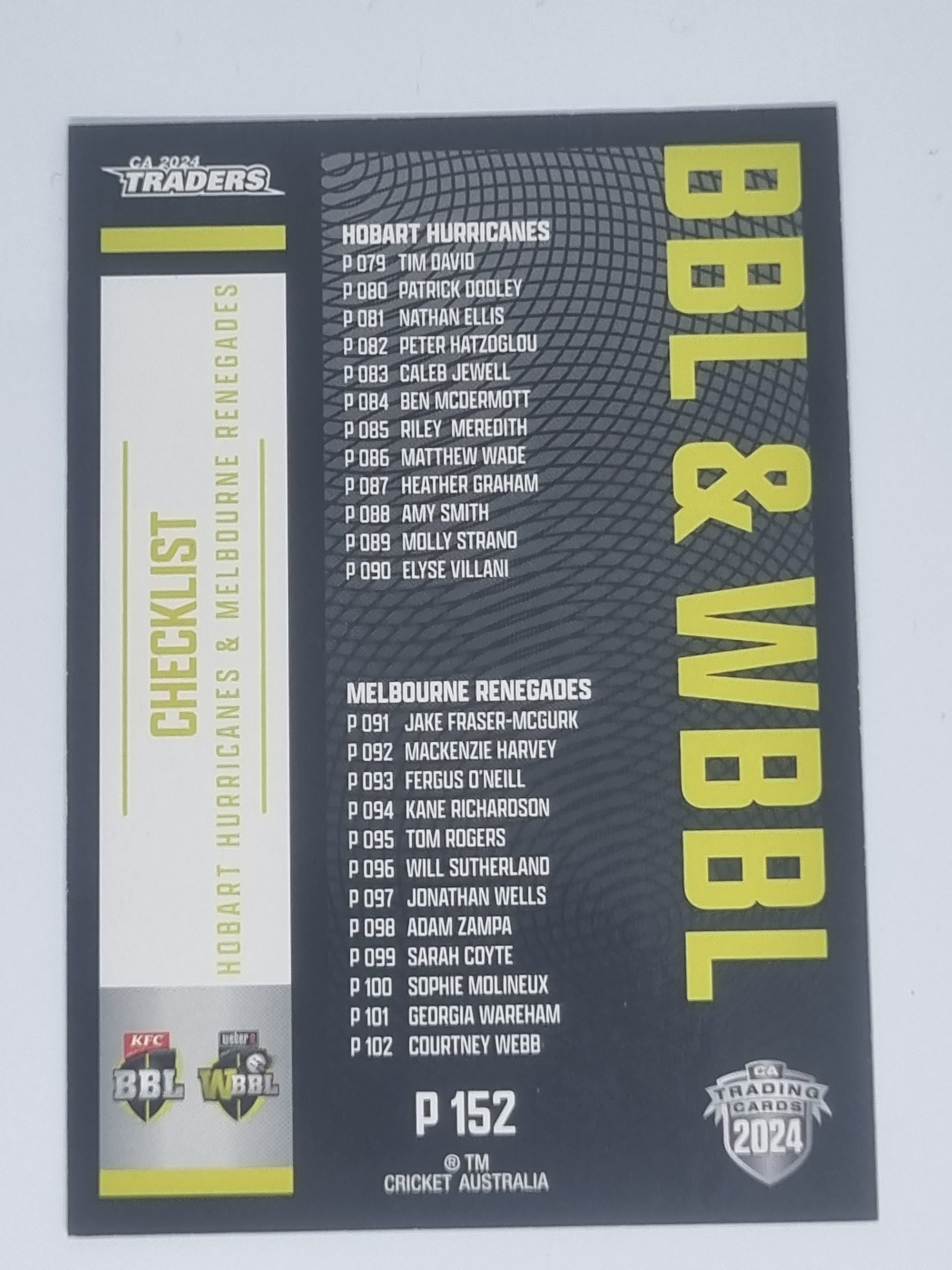 2024-25 LUXE Cricket Traders - Parallel - #P152 - Checklist - BBL/WBBL Teams 1